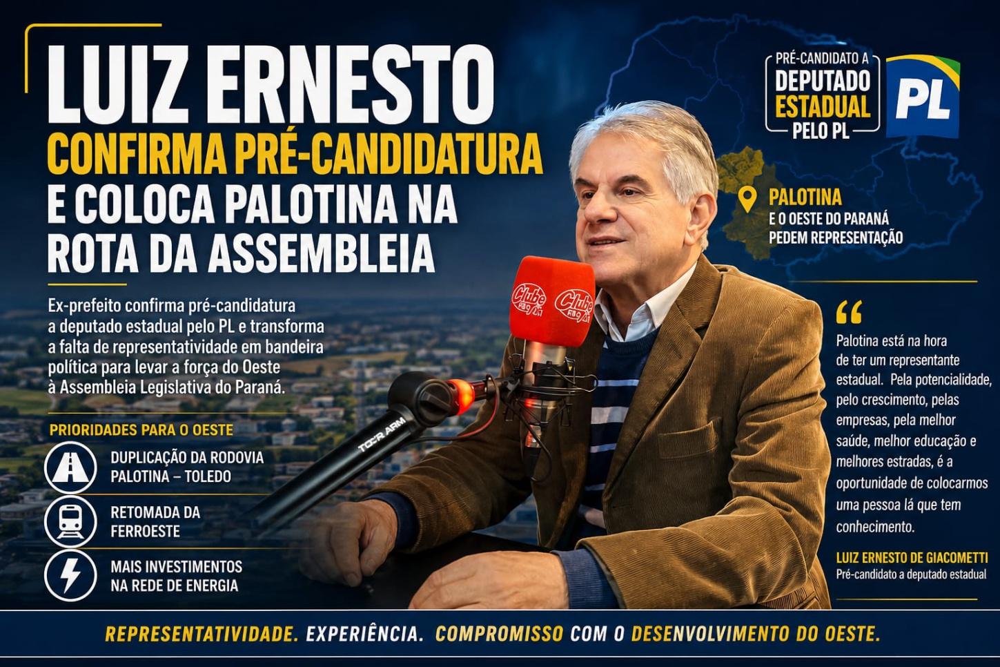 Luiz Ernesto confirma pré-candidatura e coloca Palotina na rota da Assembleia