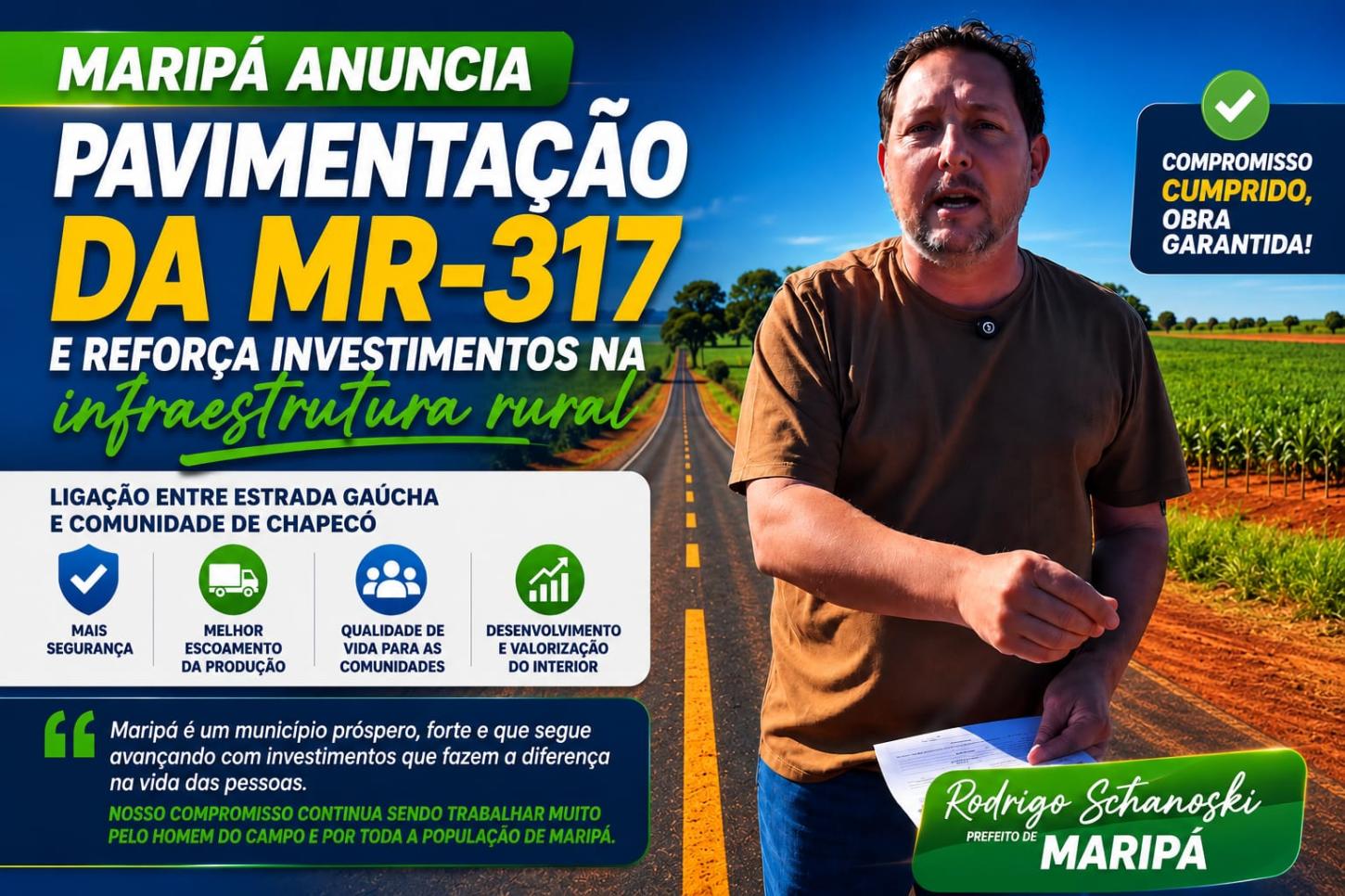 Maripá anuncia pavimentação da MR-317 e reforça investimentos na infraestrutura rural