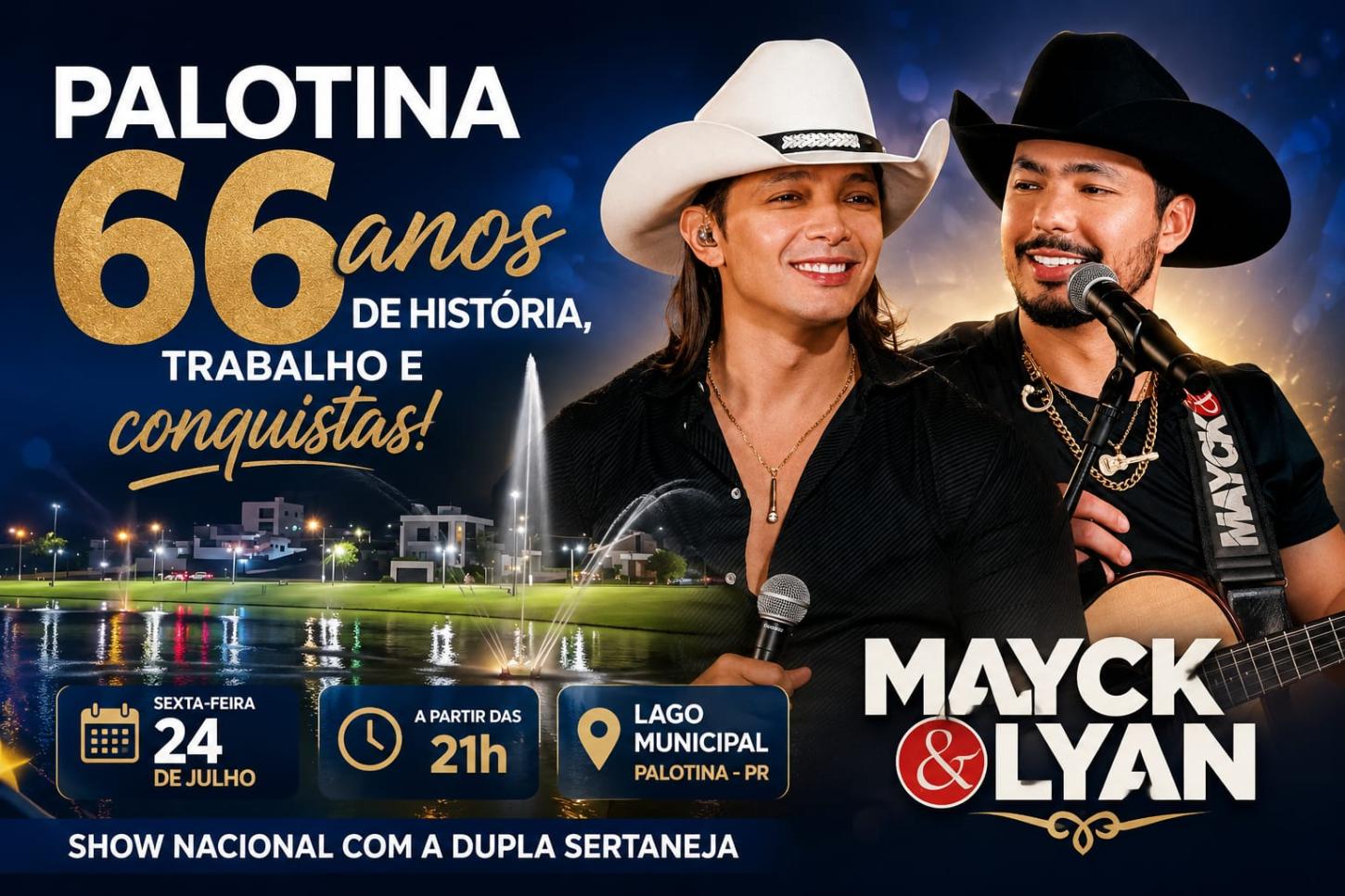Mayck & Lyan celebram os 66 anos de Palotina com grande show no Lago Municipal