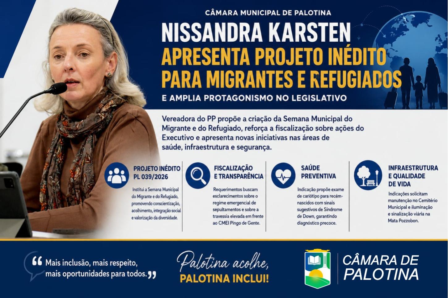 Nissandra Karsten apresenta projeto inédito para migrantes e refugiados e amplia protagonismo no legislativo em Palotina