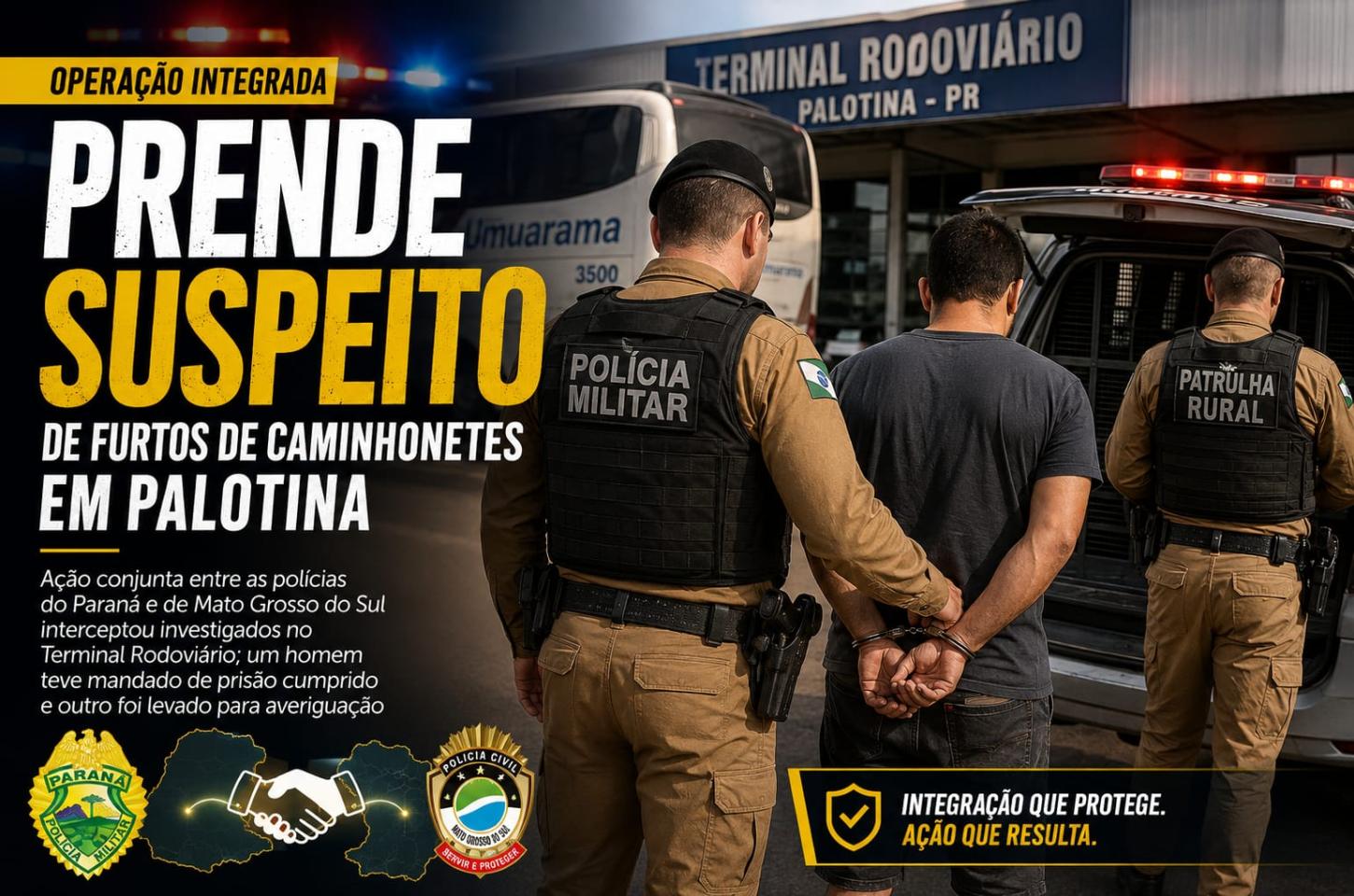 Operação integrada prende suspeito de furtos de caminhonetes em Palotina