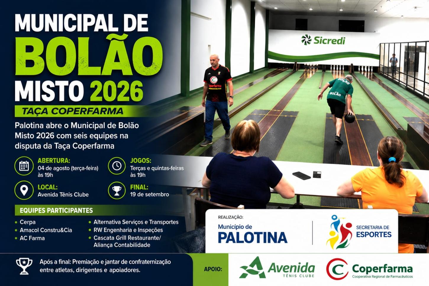 Palotina abre o Municipal de Bolão Misto 2026 com seis equipes na disputa da Taça Coperfarma