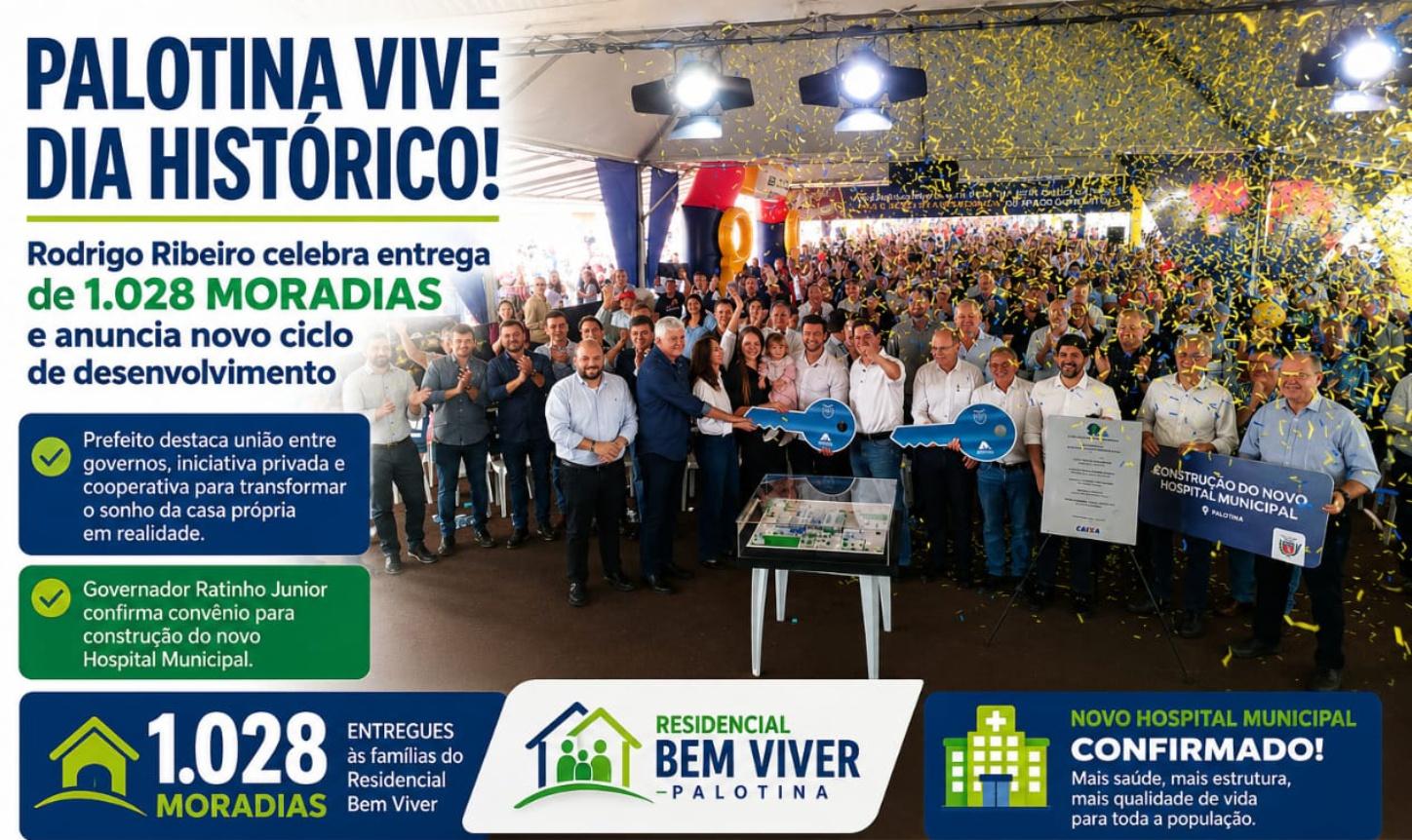 Palotina vive dia histórico: Rodrigo Ribeiro celebra entrega De 1.028 moradias e anuncia novo ciclo de desenvolvimento