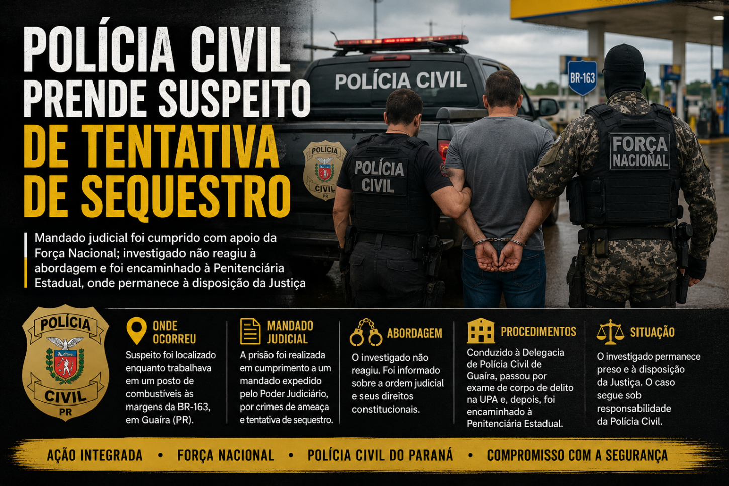 Polícia Civil prende suspeito de tentativa de sequestro