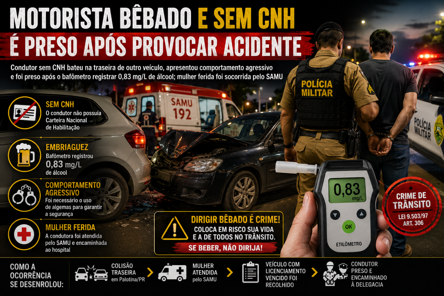 🚔 Embriaguez ao volante termina em prisão em Palotina