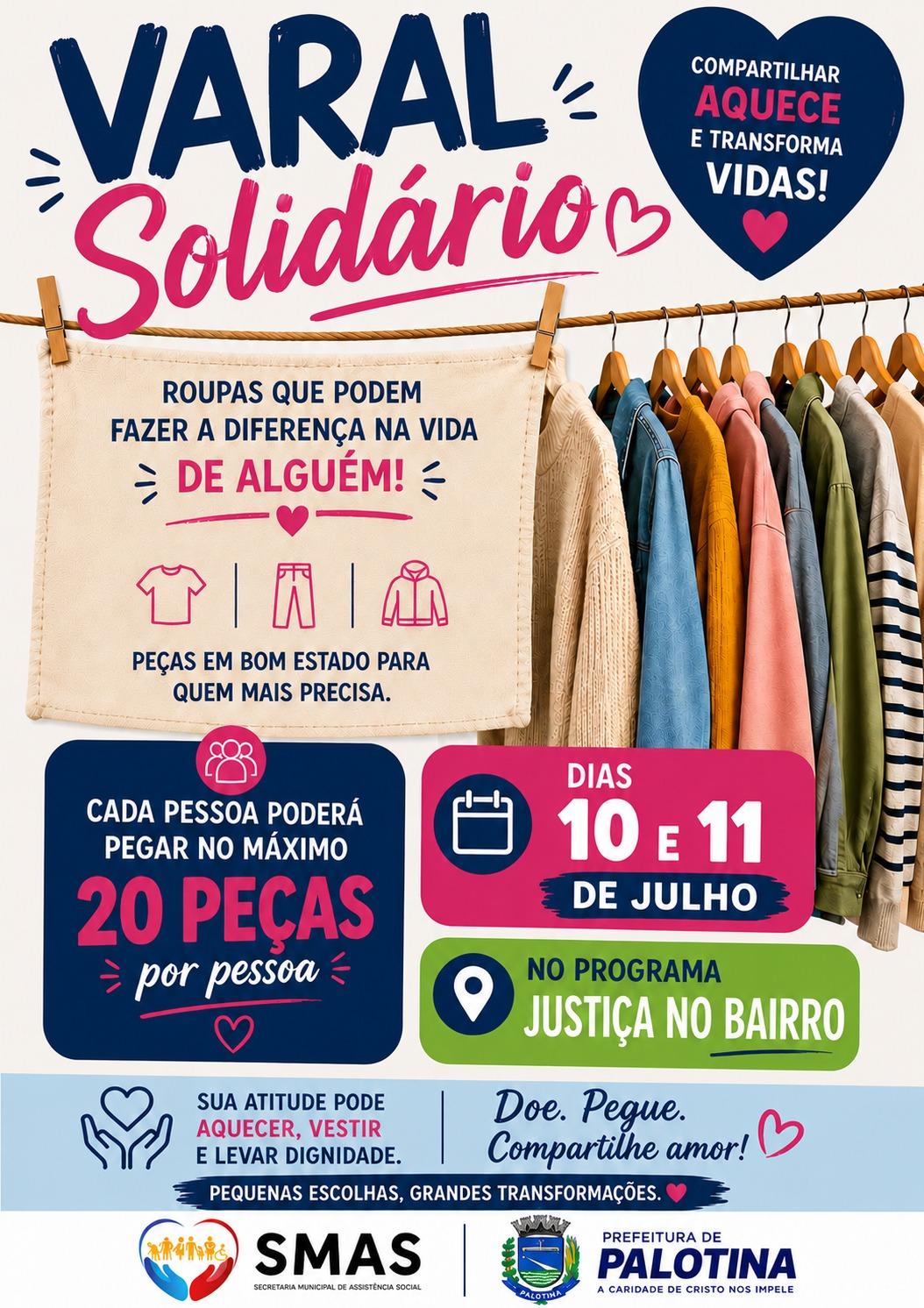 Varal Solidário, ação promovida pela Secretaria Municipal da Assistência Social de Palotina dentro da programação do Justiça no Bairro