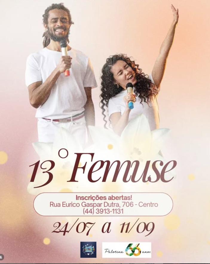 Estão abertas as inscrições para o 13º Festival de Música Gospel (FEMUSE), que será realizado nos dias 18 e 19 de setembro, em Palotina