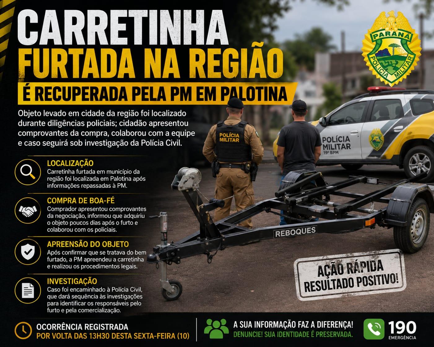 Imagem ilustrativa: 🚔 Polícia Militar de Palotina recupera carretinha furtada
