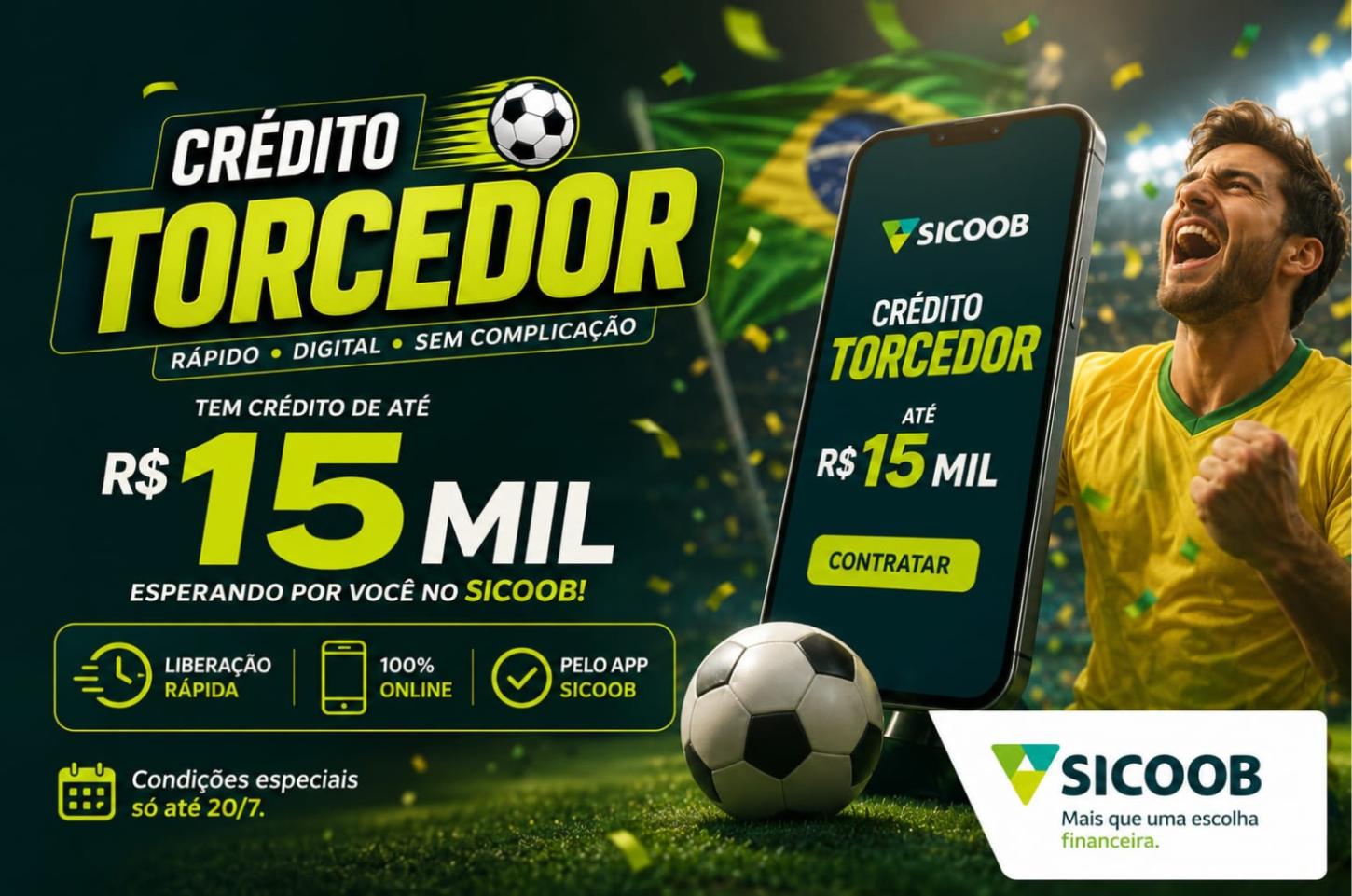 Sicoob aposta em crédito digital durante a Copa e libera até R$ 15 mil com contratação 100% online