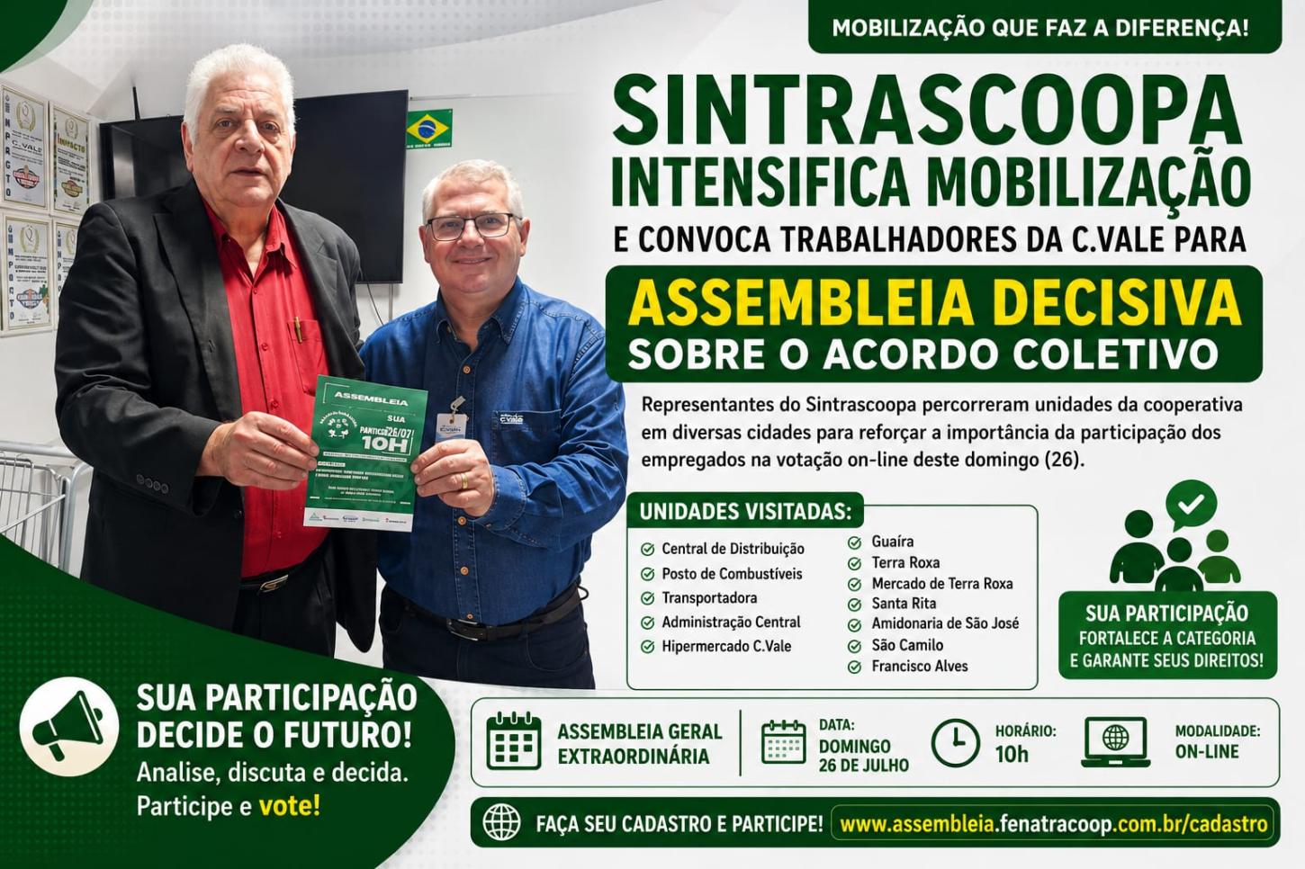 Sintrascoopa intensifica mobilização e convoca trabalhadores da C.Vale para Assembleia decisiva sobre o Acordo Coletivo