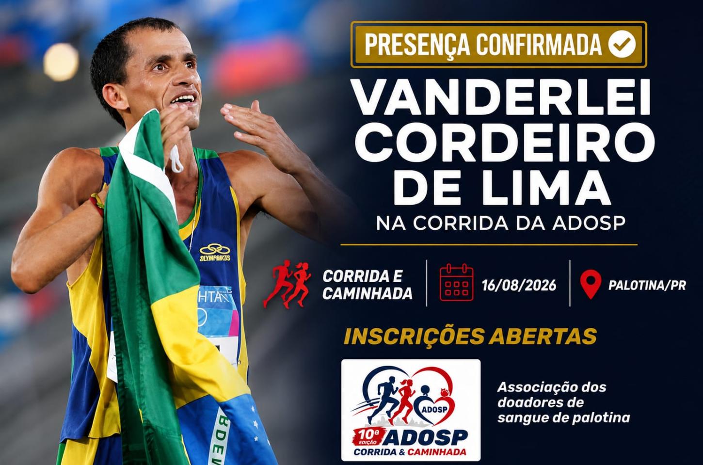 Vanderlei Cordeiro confirma presença na Corrida da ADOSP