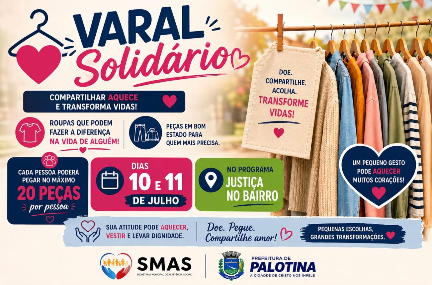 Varal Solidário mobiliza Palotina com doação de roupas e gesto de acolhimento no Justiça no Bairro