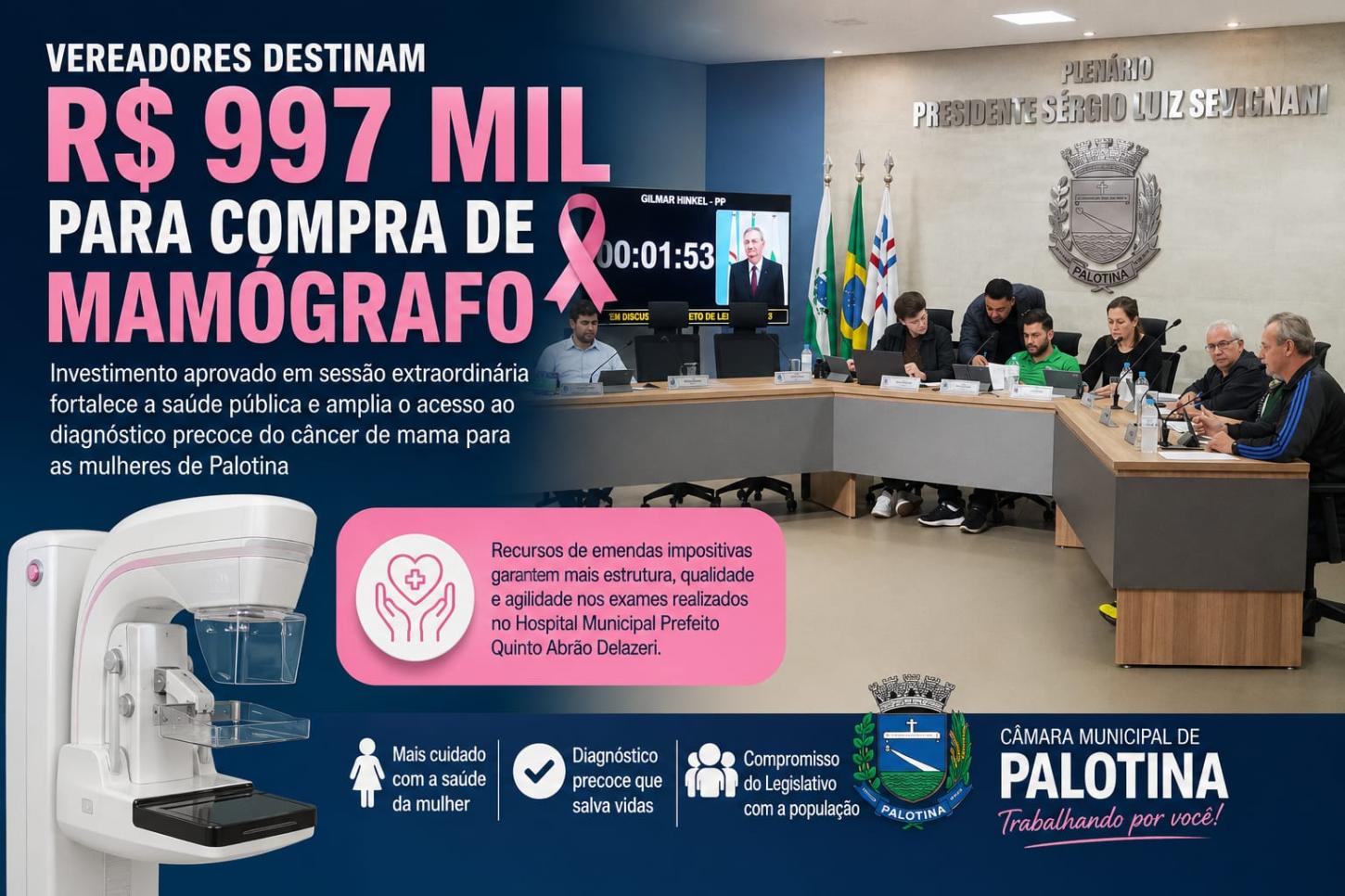 Vereadores destinam R$ 997 mil para compra de mamógrafo