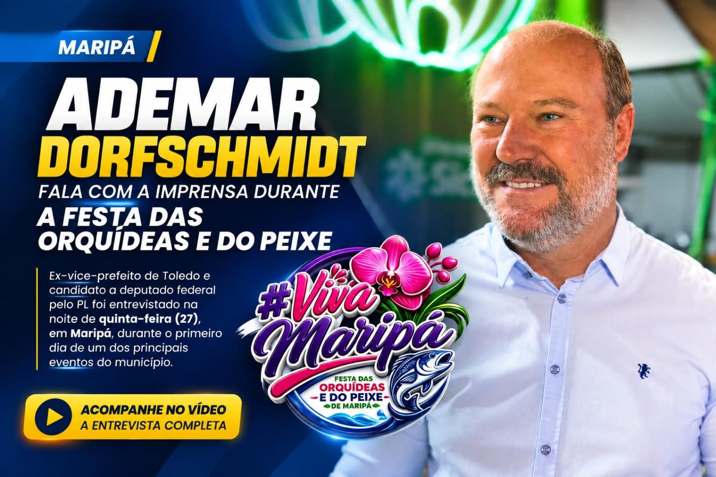 Ademar Dorfschmidt fala com a imprensa durante a Festa das Orquídeas e do Peixe