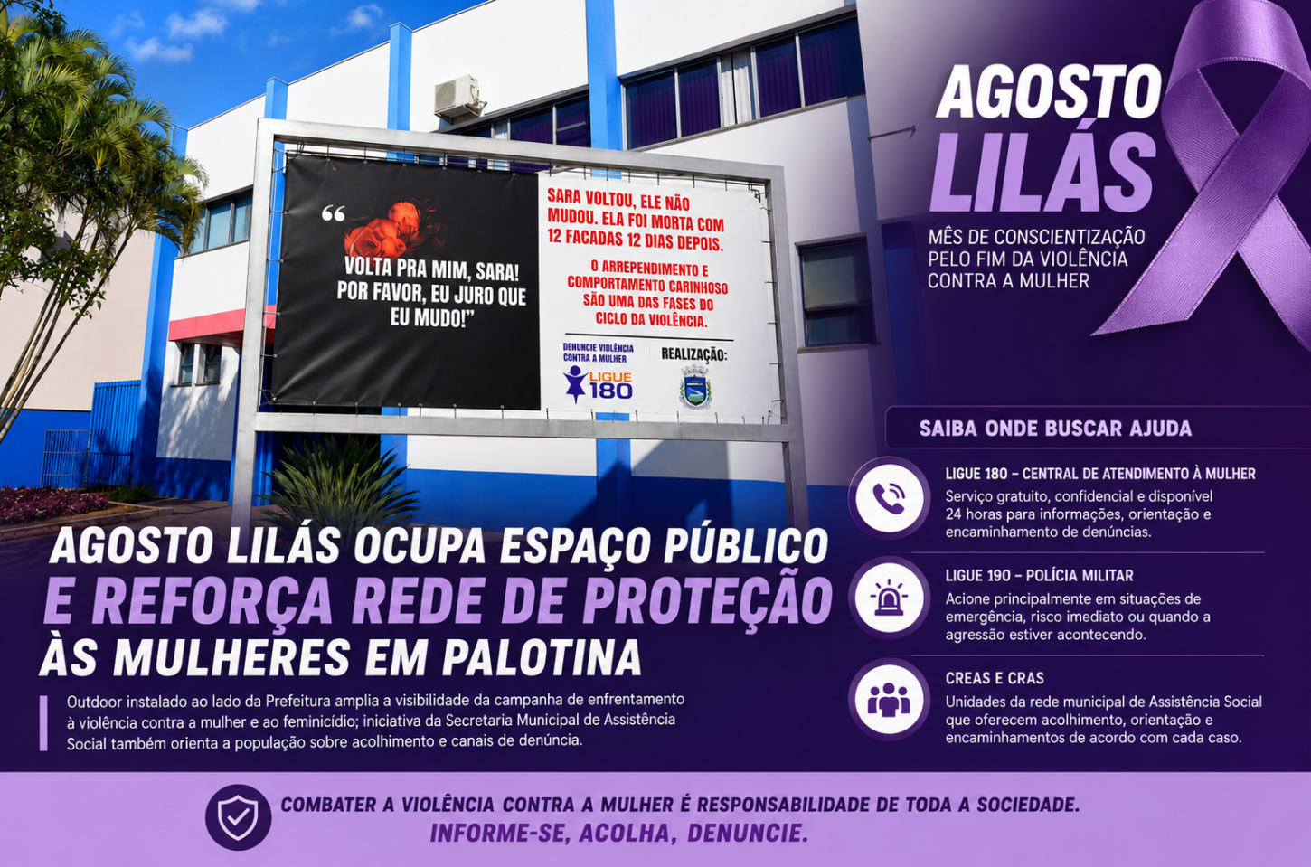 Agosto Lilás ocupa espaço público e reforça rede de proteção às mulheres em Palotina