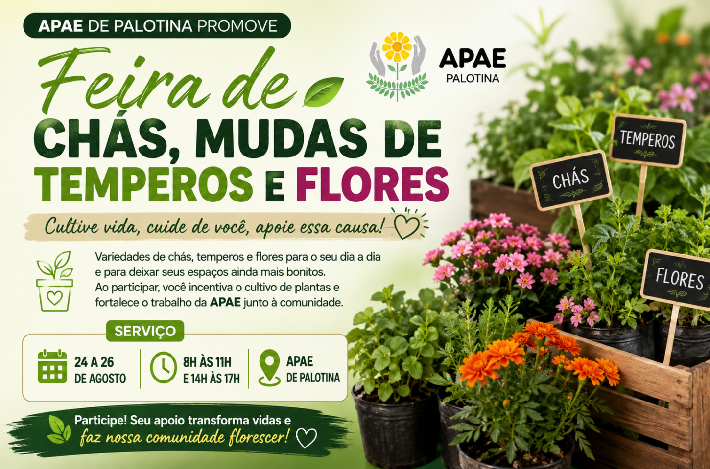APAE de Palotina promove Feira de Chás, mudas de Temperos e Flores