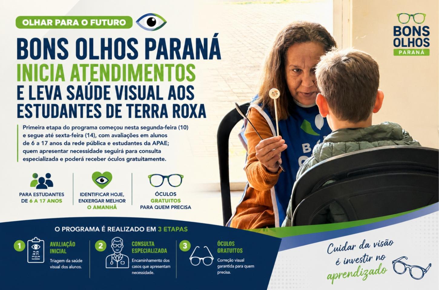 Bons Olhos Paraná inicia atendimentos e leva saúde visual aos estudantes de Terra Roxa