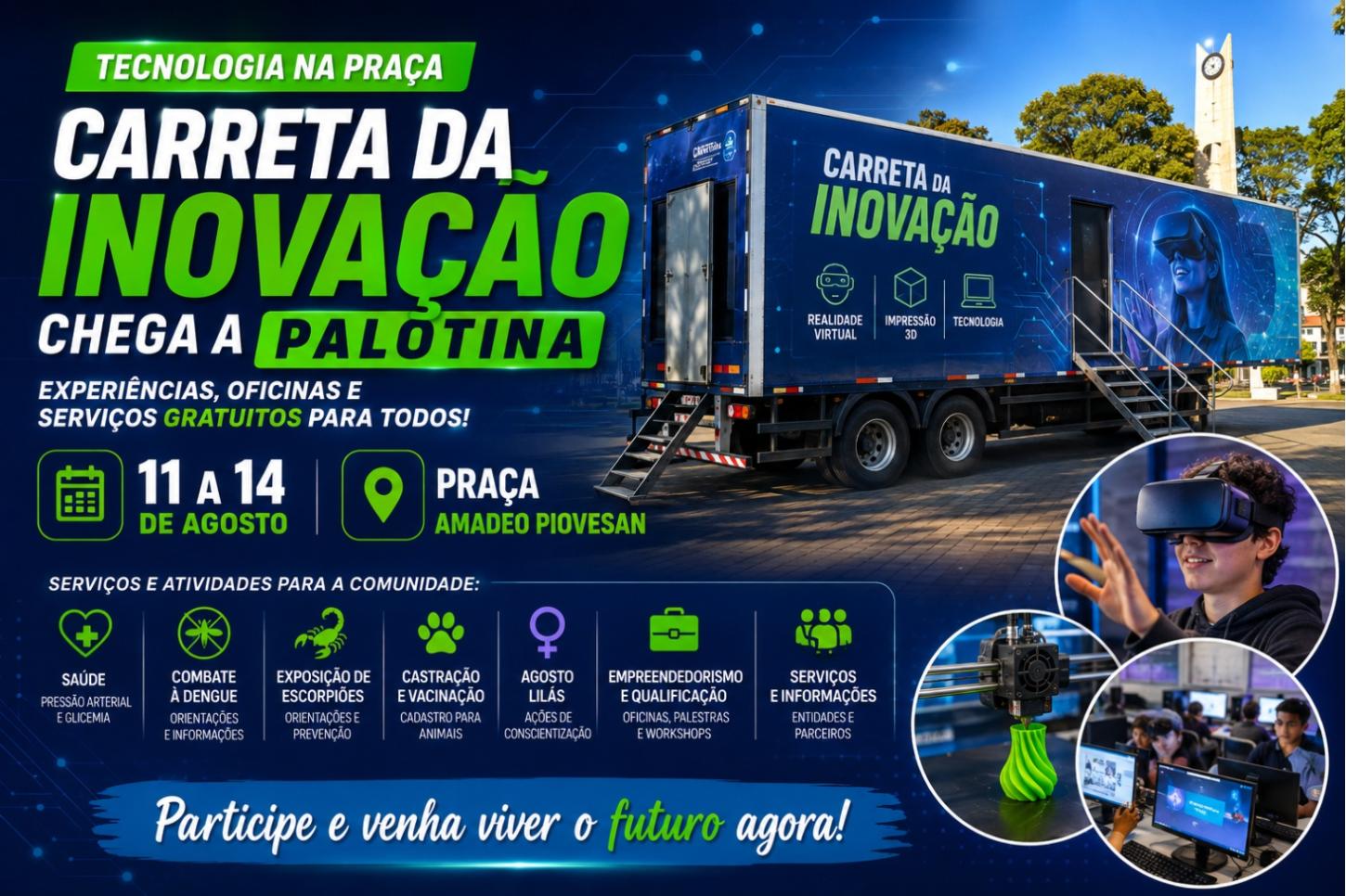 Carreta da Inovação chega a Palotina com experiências, oficinas e serviços gratuitos