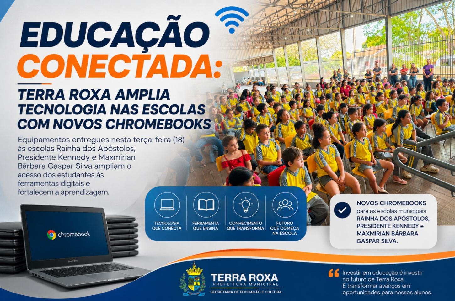 Educação conectada: Terra Roxa amplia tecnologia nas escolas com novos Chromebooks