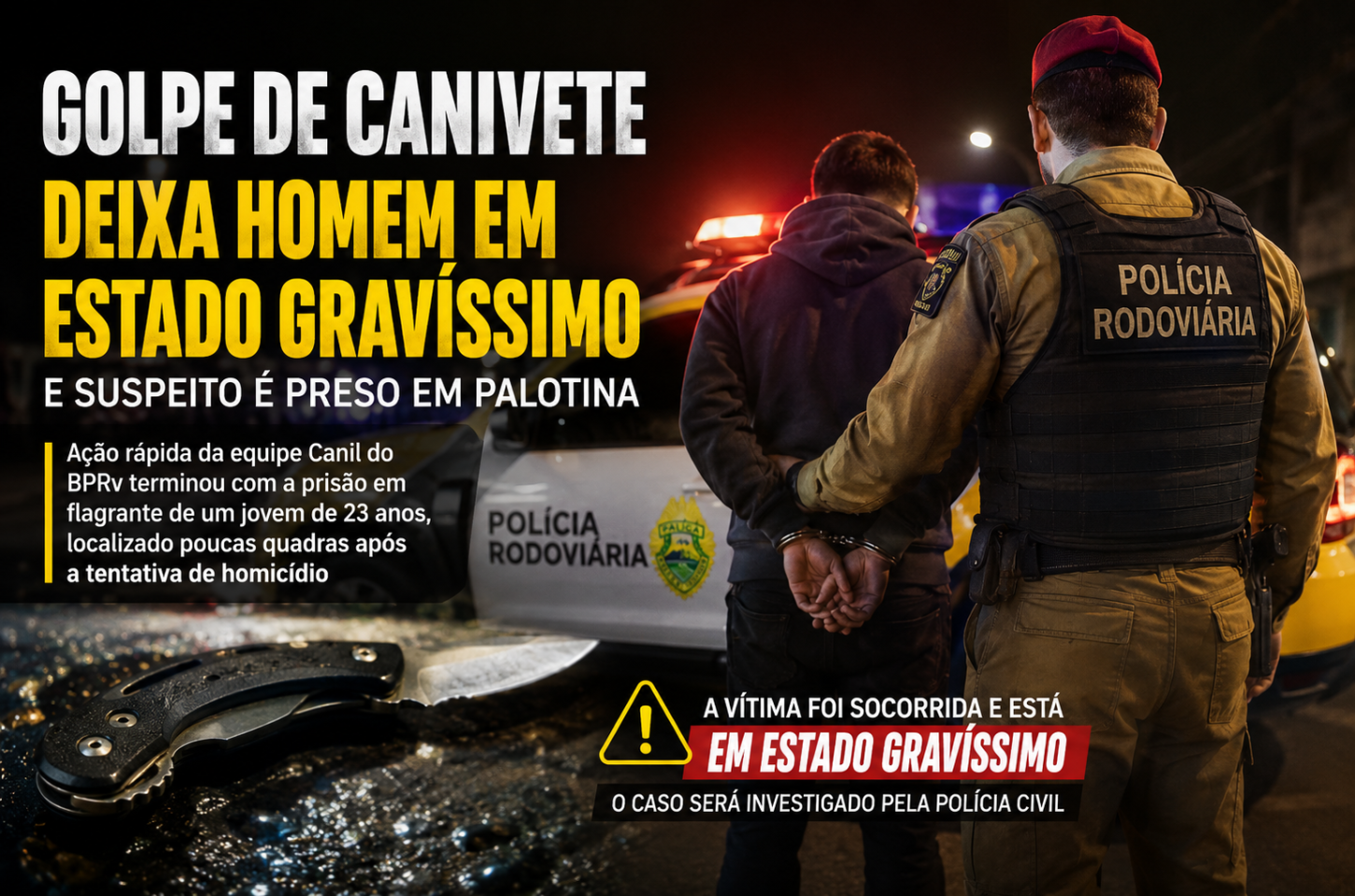 Golpe de canivete deixa homem em estado gravíssimo e suspeito é preso em Palotina