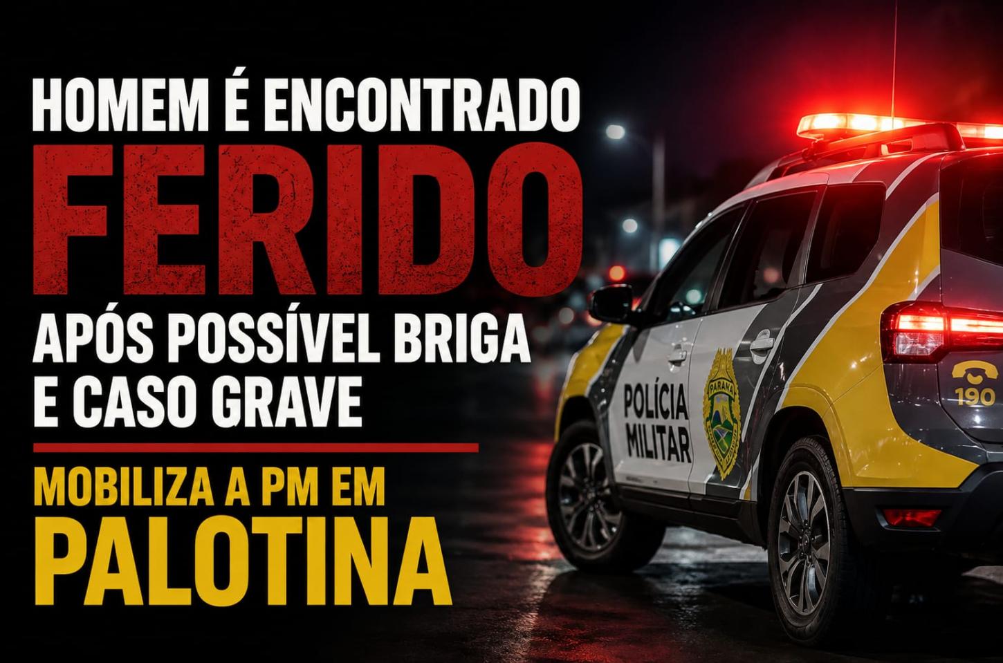 Homem é encontrado ferido após possível briga e caso grave mobiliza a PM em Palotina