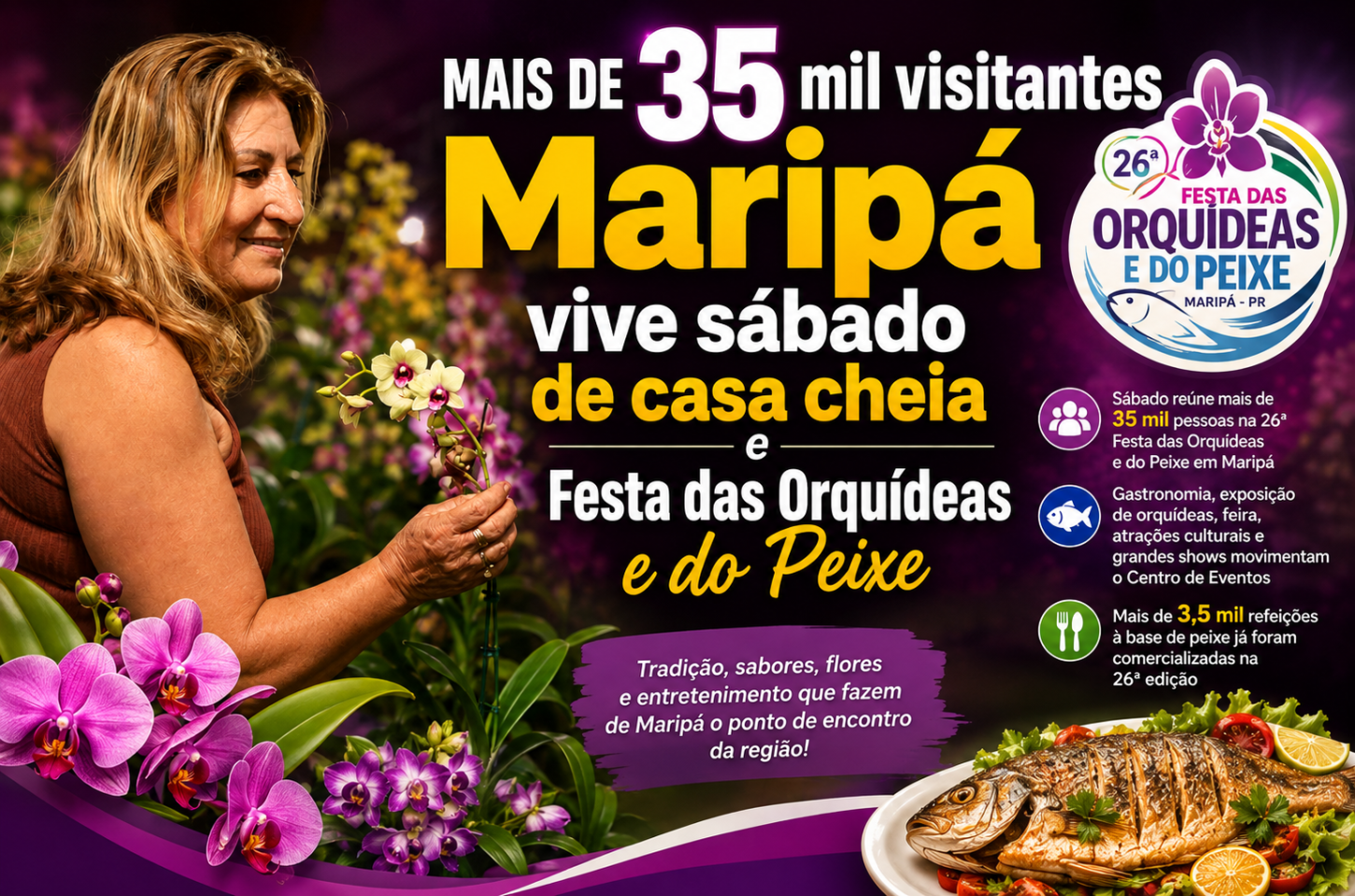 Maripá vive sábado de casa cheia na Festa das Orquídeas e do Peixe 