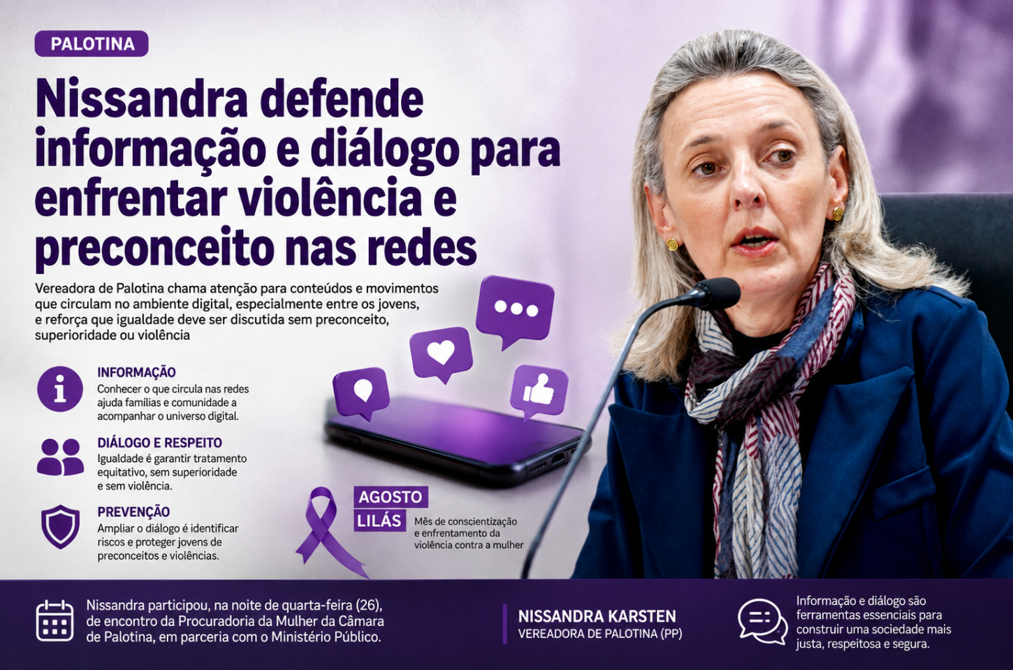 Nissandra defende informação e diálogo para enfrentar violência e preconceito nas redes