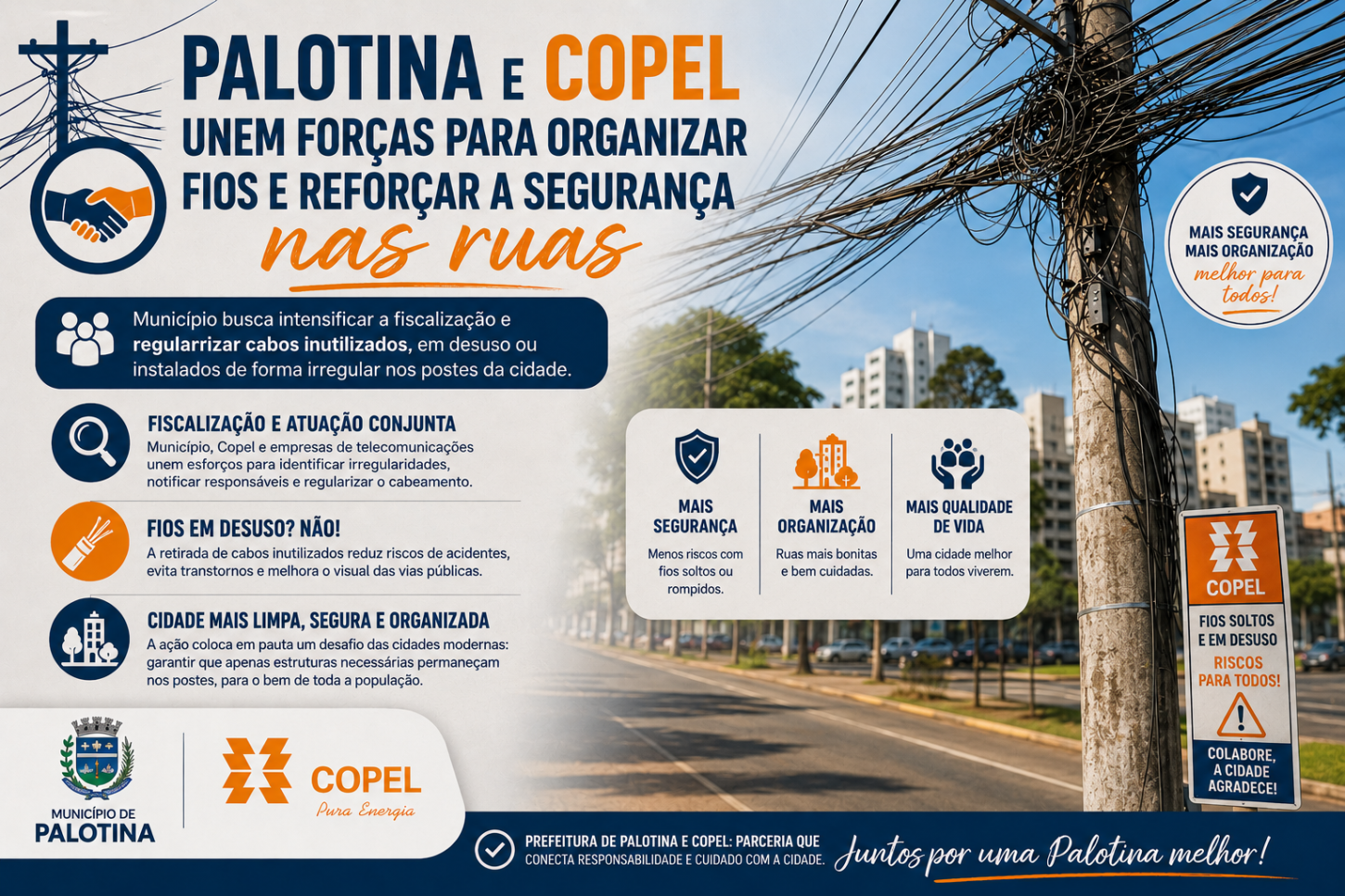 Palotina e Copel unem forças para organizar fios e reforçar a segurança nas ruas