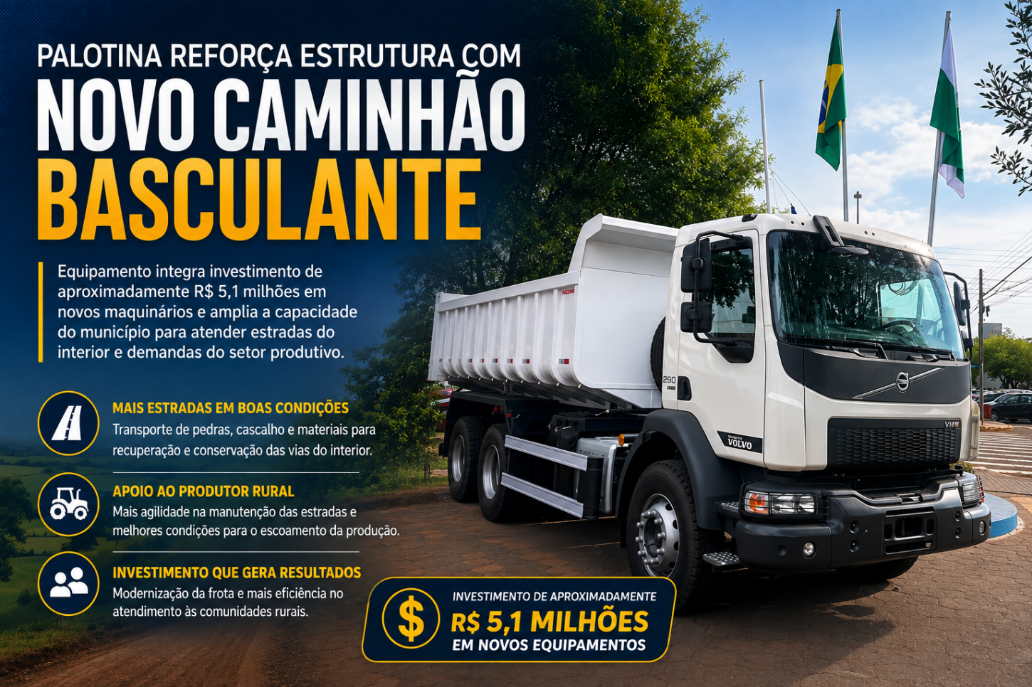 Palotina reforça estrutura com novo caminhão basculante