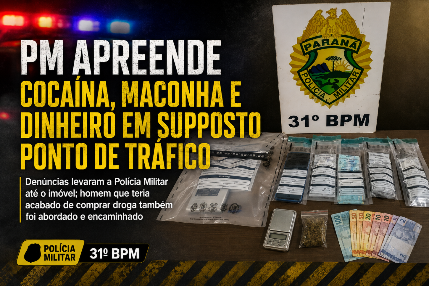 PM apreende cocaína, maconha e dinheiro em suposto ponto de tráfico