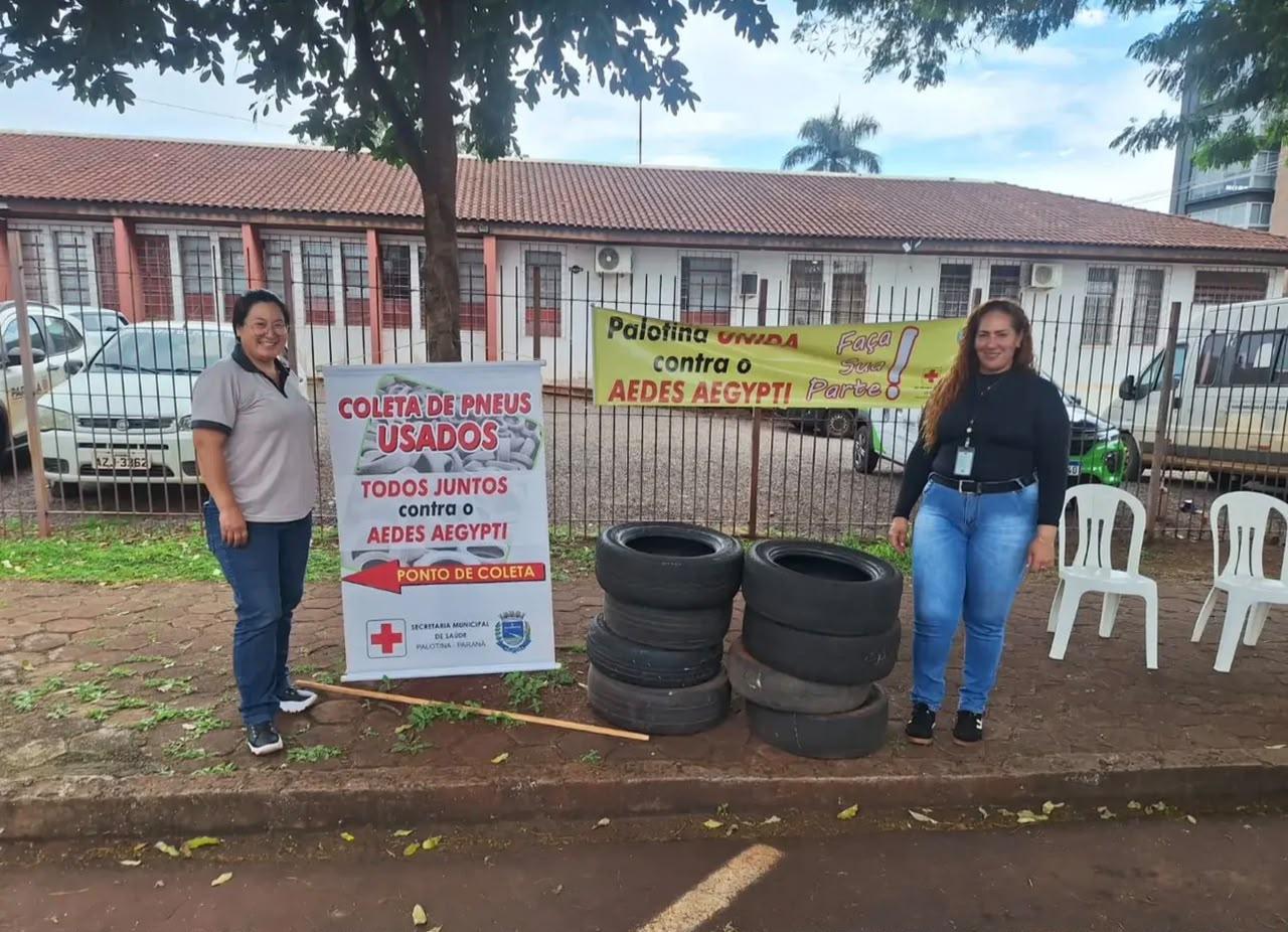 Prevenção em ação: campanha realizada pela Secretaria Municipal de Saúde e pelo Setor de Endemias de Palotina recolheu pneus para eliminar possíveis criadouros do Aedes aegypti e reforçar o combate à dengue