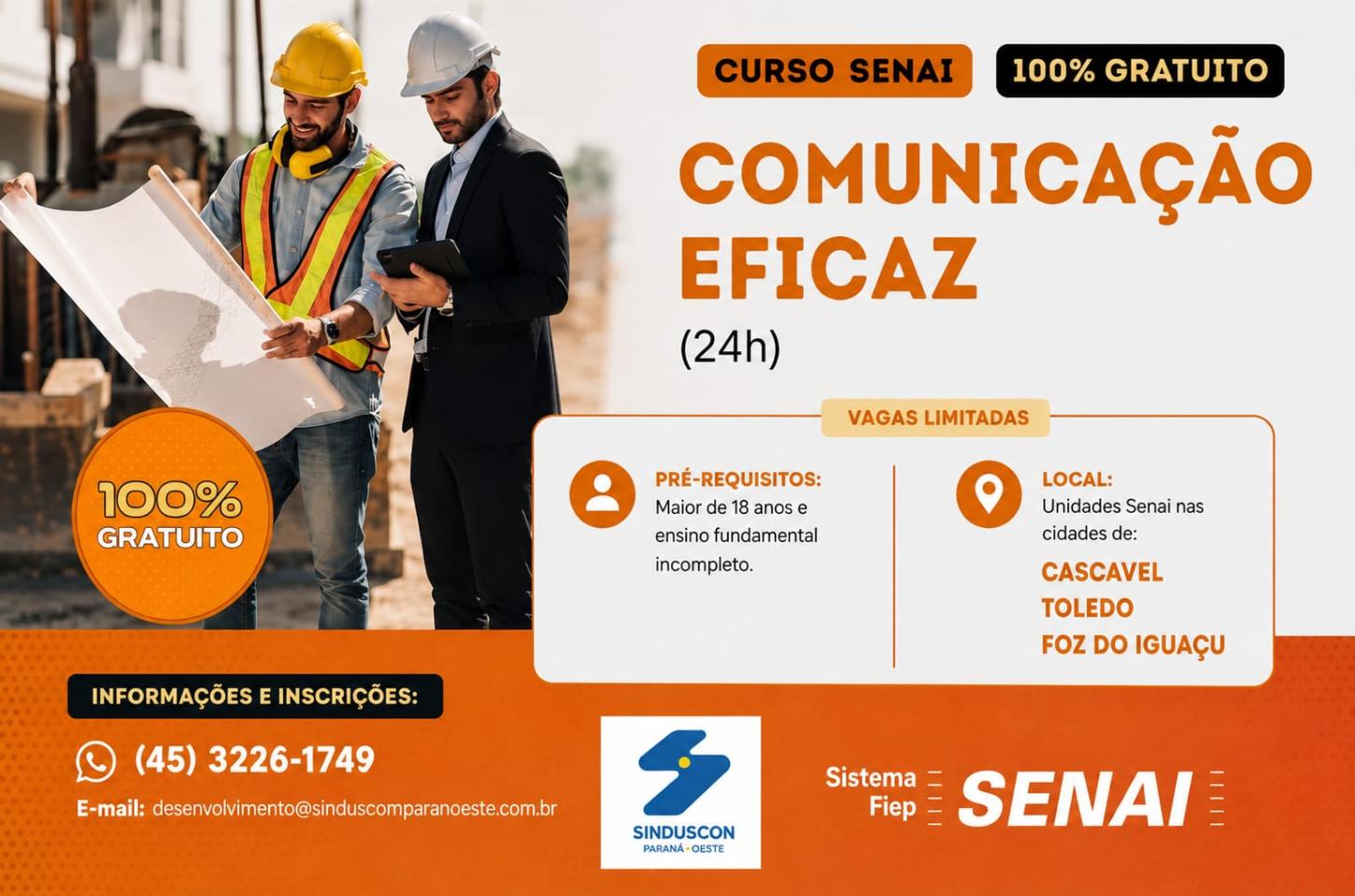 QUALIFICAÇÃO: Sinduscon abre curso gratuito de Comunicação Eficaz em Cascavel, Toledo e Foz
