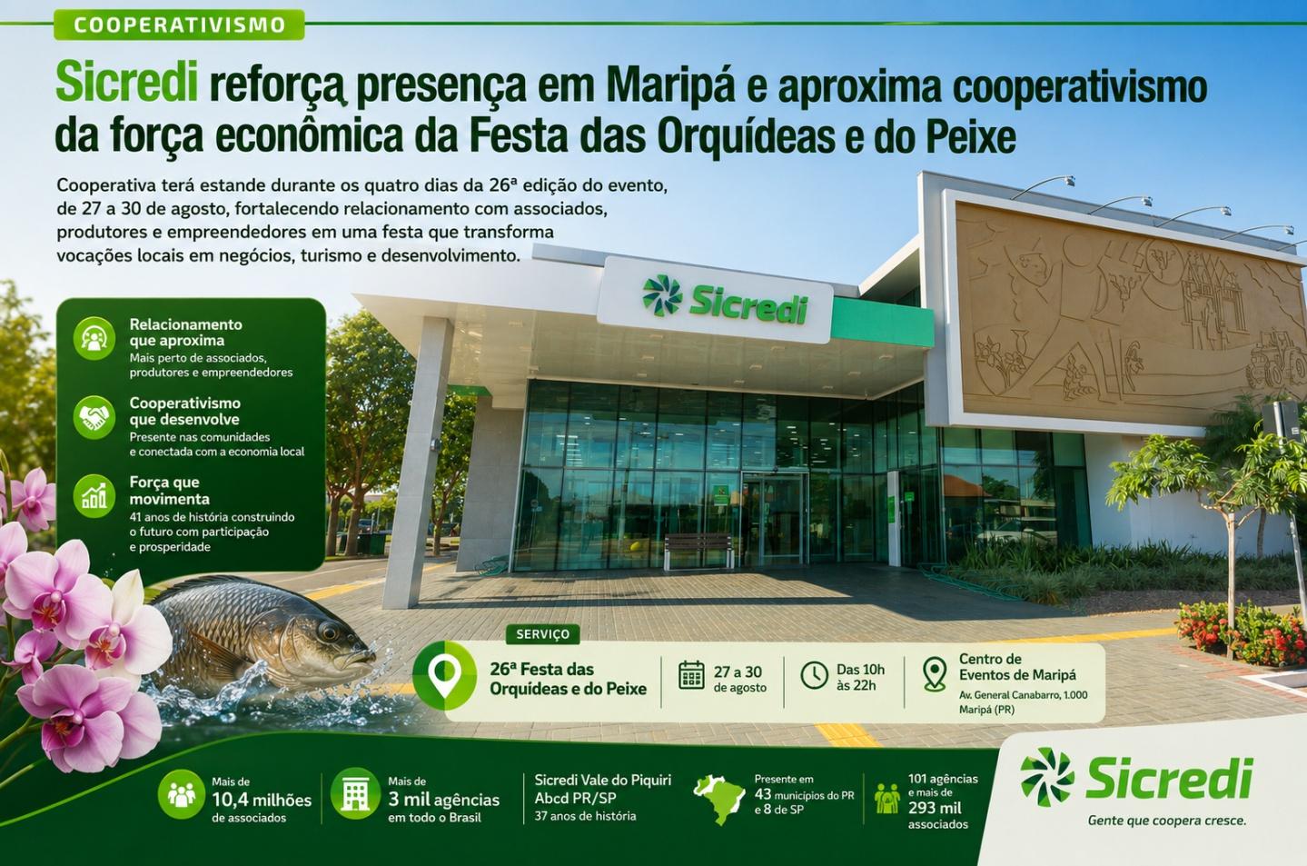Sicredi reforça presença em Maripá e aproxima cooperativismo da força econômica da Festa das Orquídeas e do Peixe