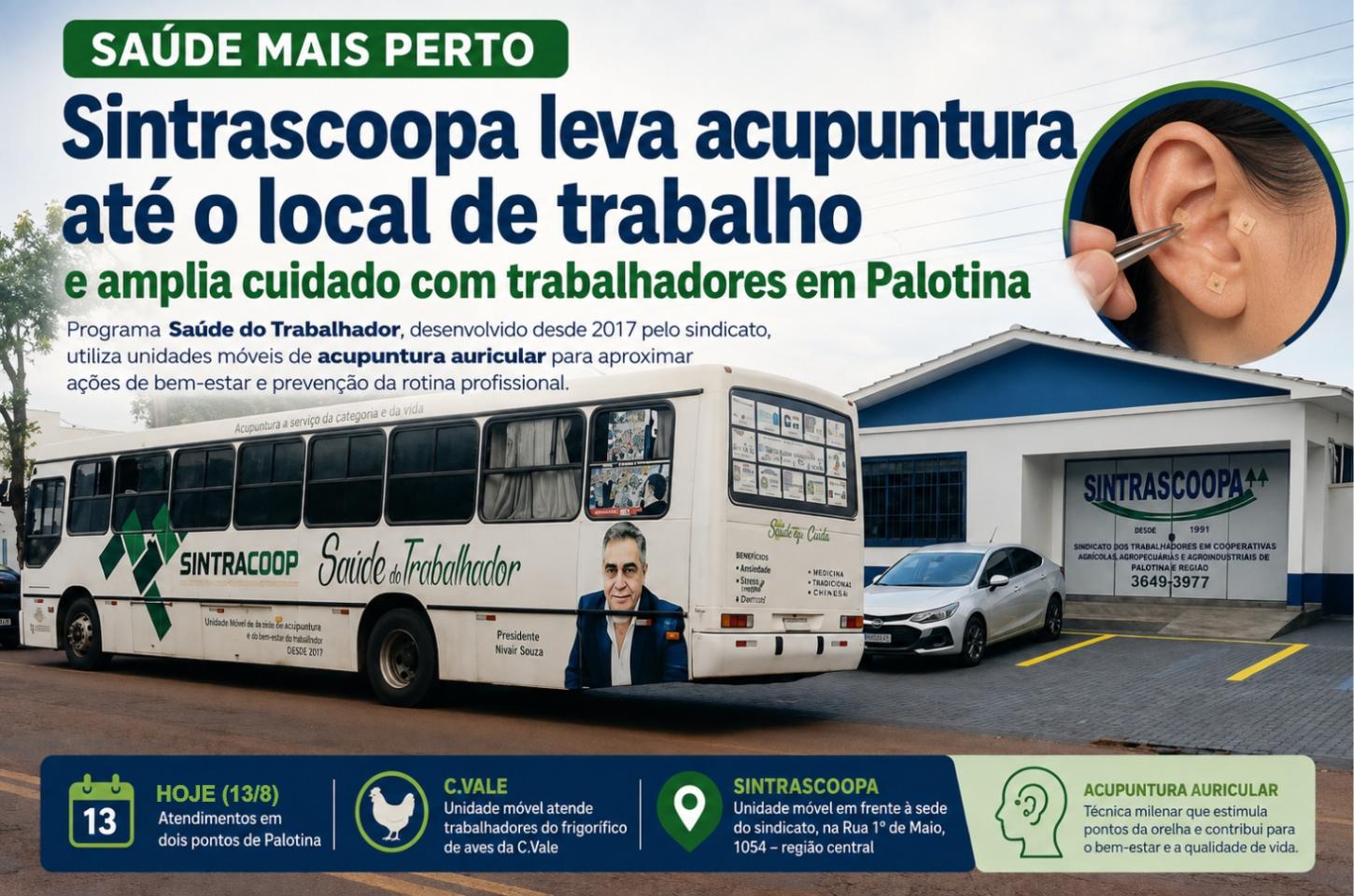 Sintrascoopa leva acupuntura até o local de trabalho e amplia cuidado com trabalhadores em Palotina