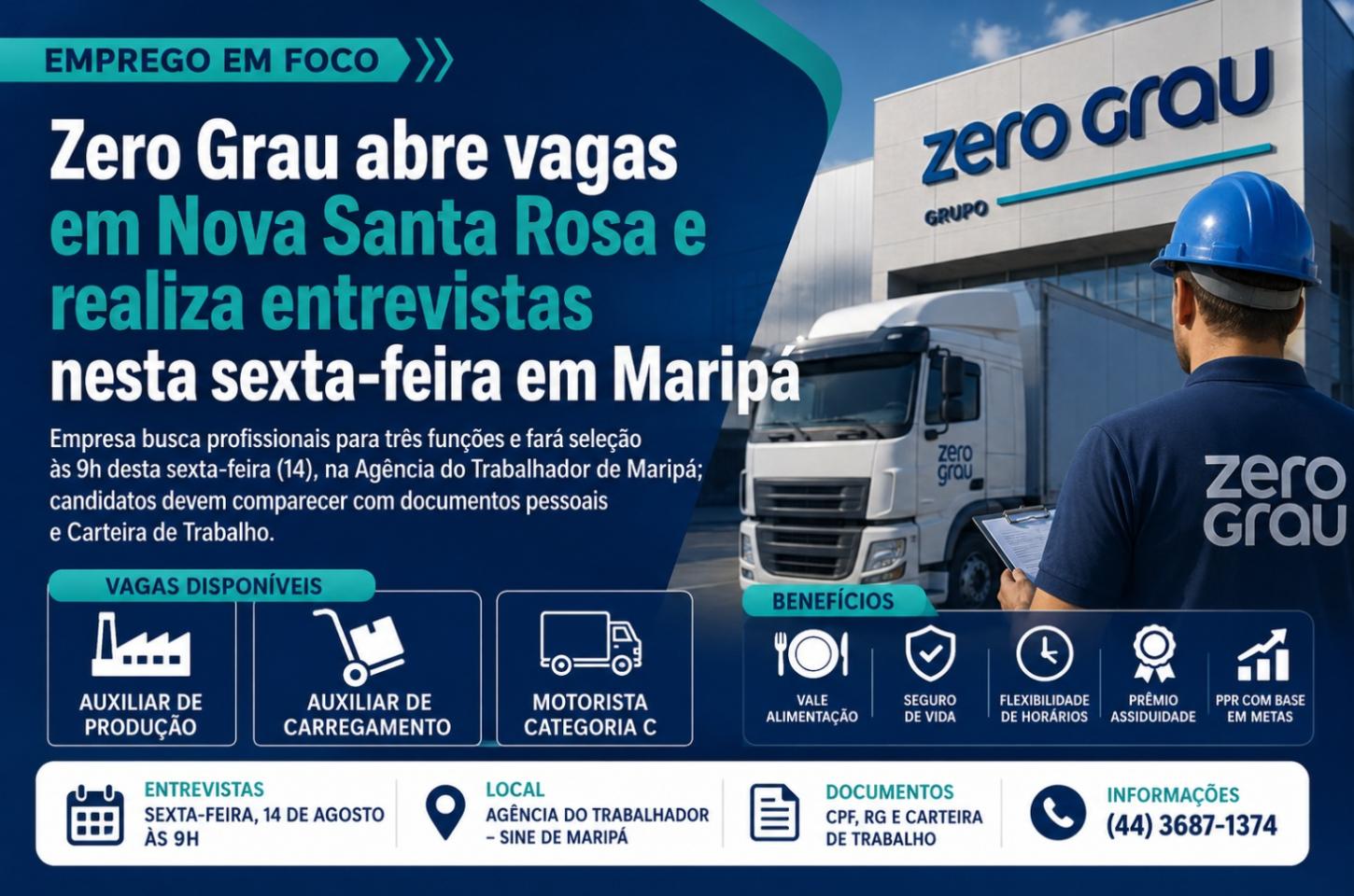 Zero Grau abre vagas em Nova Santa Rosa e realiza entrevistas nesta sexta-feira em Maripá