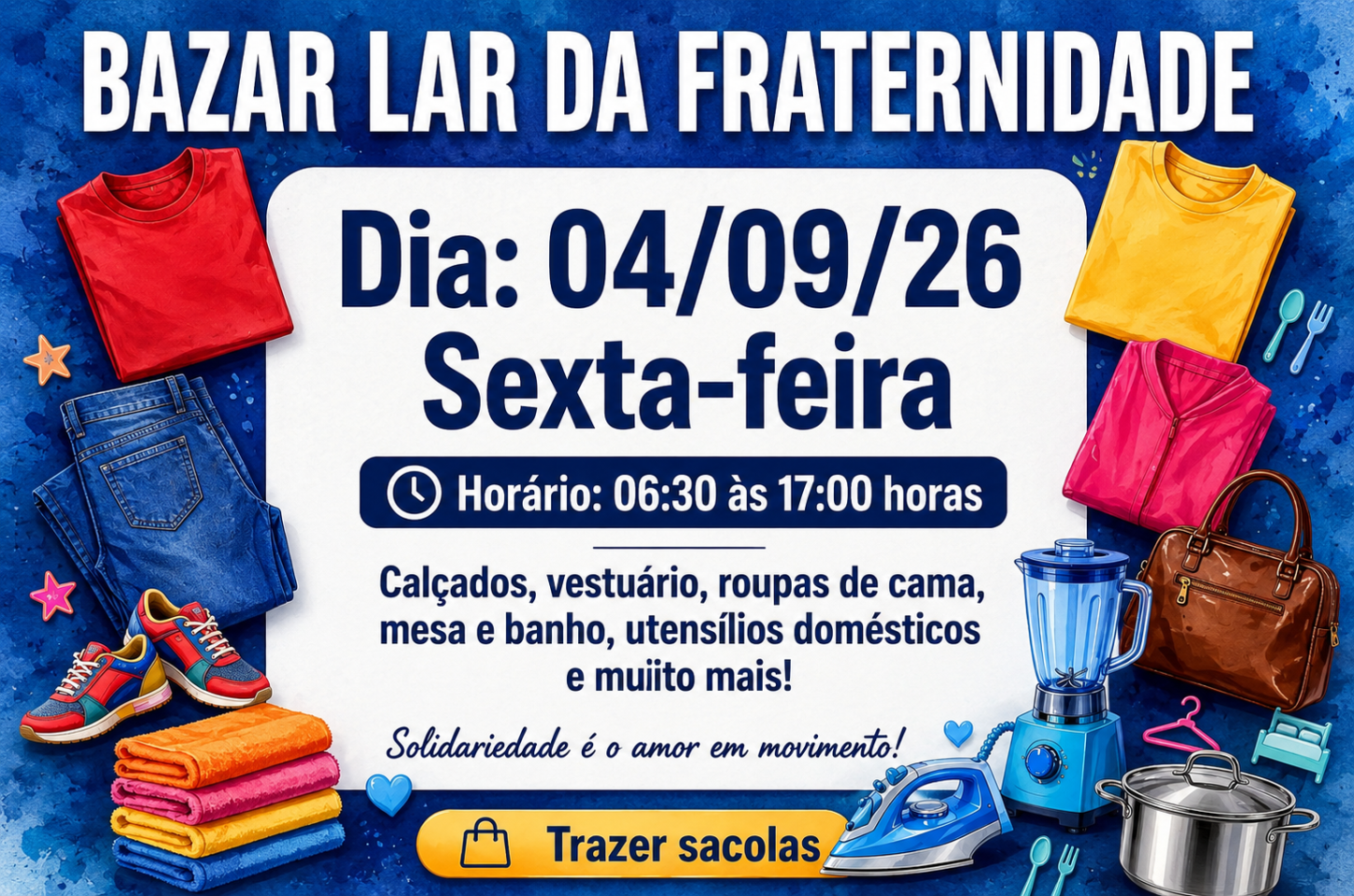 Bazar Beneficente do Lar da Fraternidade acontece nesta sexta-feira em Palotina