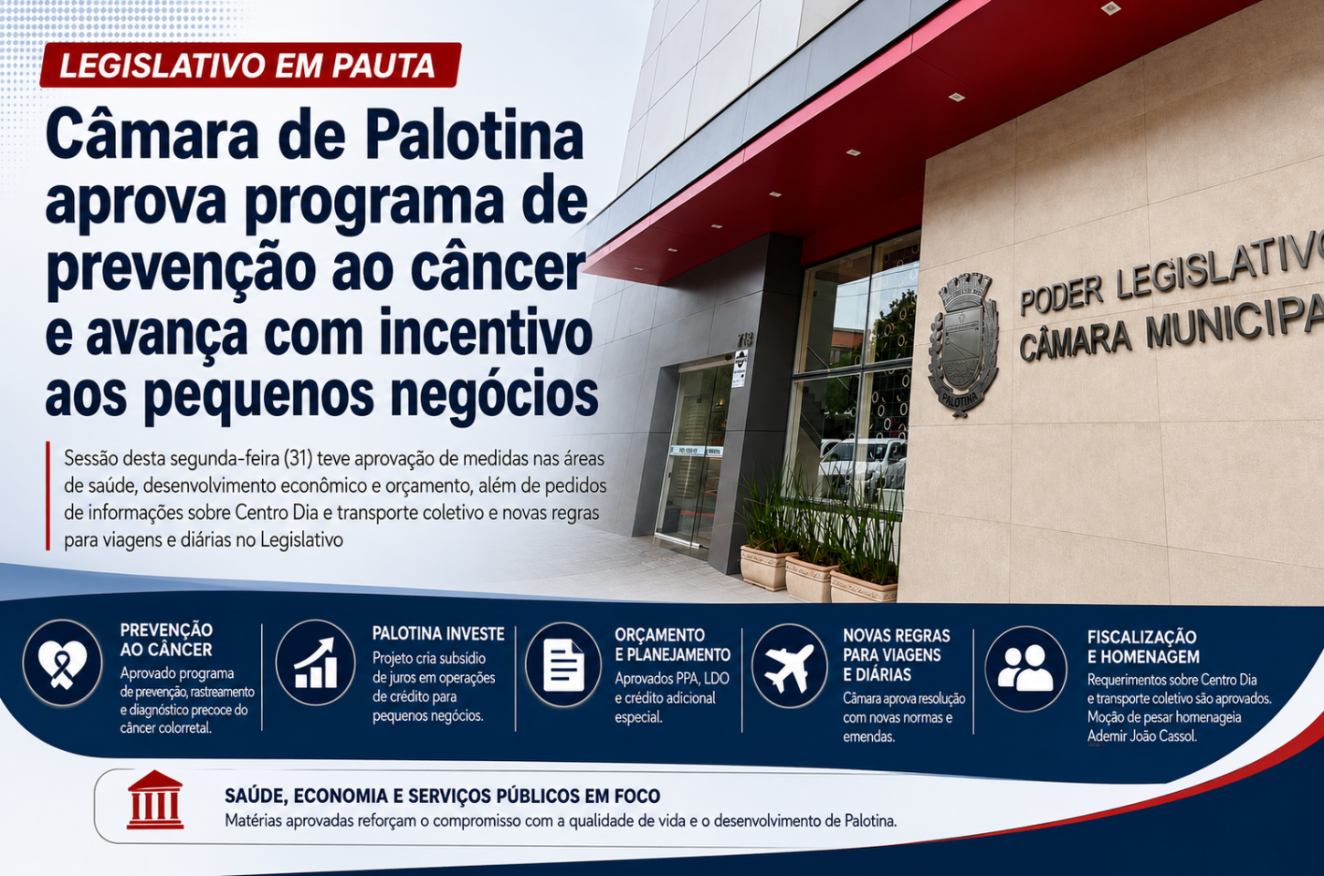 Câmara de Palotina aprova programa de prevenção ao câncer e avança com incentivo aos pequenos negócios