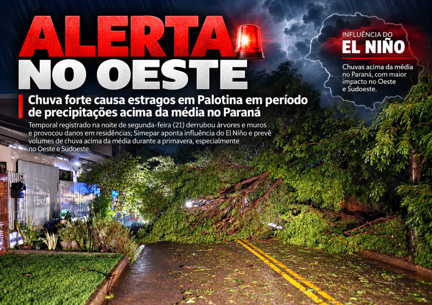 Chuva forte causa estragos em Palotina em período de precipitações acima da média no Paraná