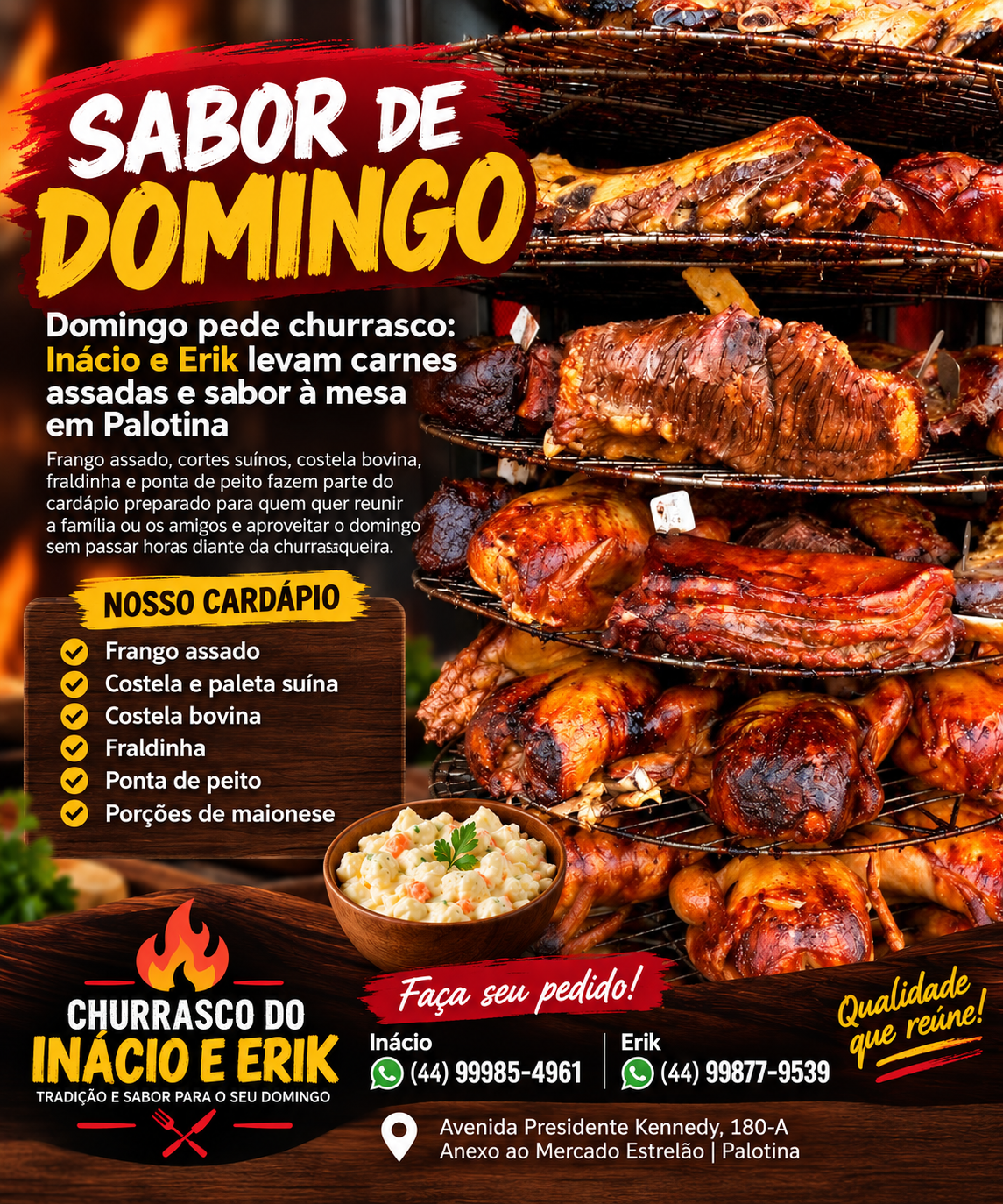 Domingo pede churrasco: Inácio e Erik levam carnes assadas e sabor à mesa em Palotina