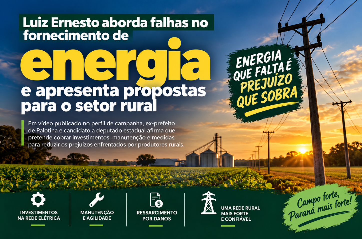 Luiz Ernesto aborda falhas no fornecimento de energia e apresenta propostas para o setor rural
