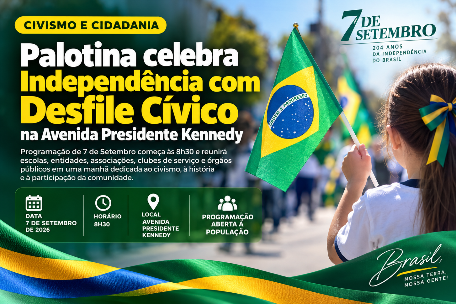 Palotina celebra Independência com Desfile Cívico na Avenida Presidente Kennedy