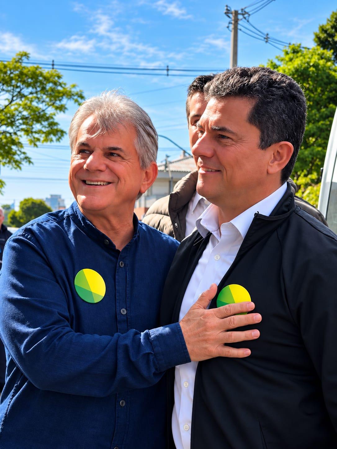 Sergio Moro e Luiz Ernesto de Giacometti durante agenda política no Oeste do Paraná