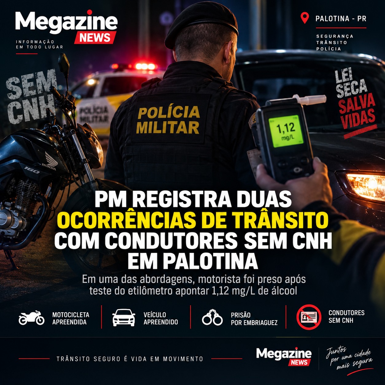 Foto ilustrativa: PM intensifica fiscalização de trânsito e registra apreensões e prisão em Palotina