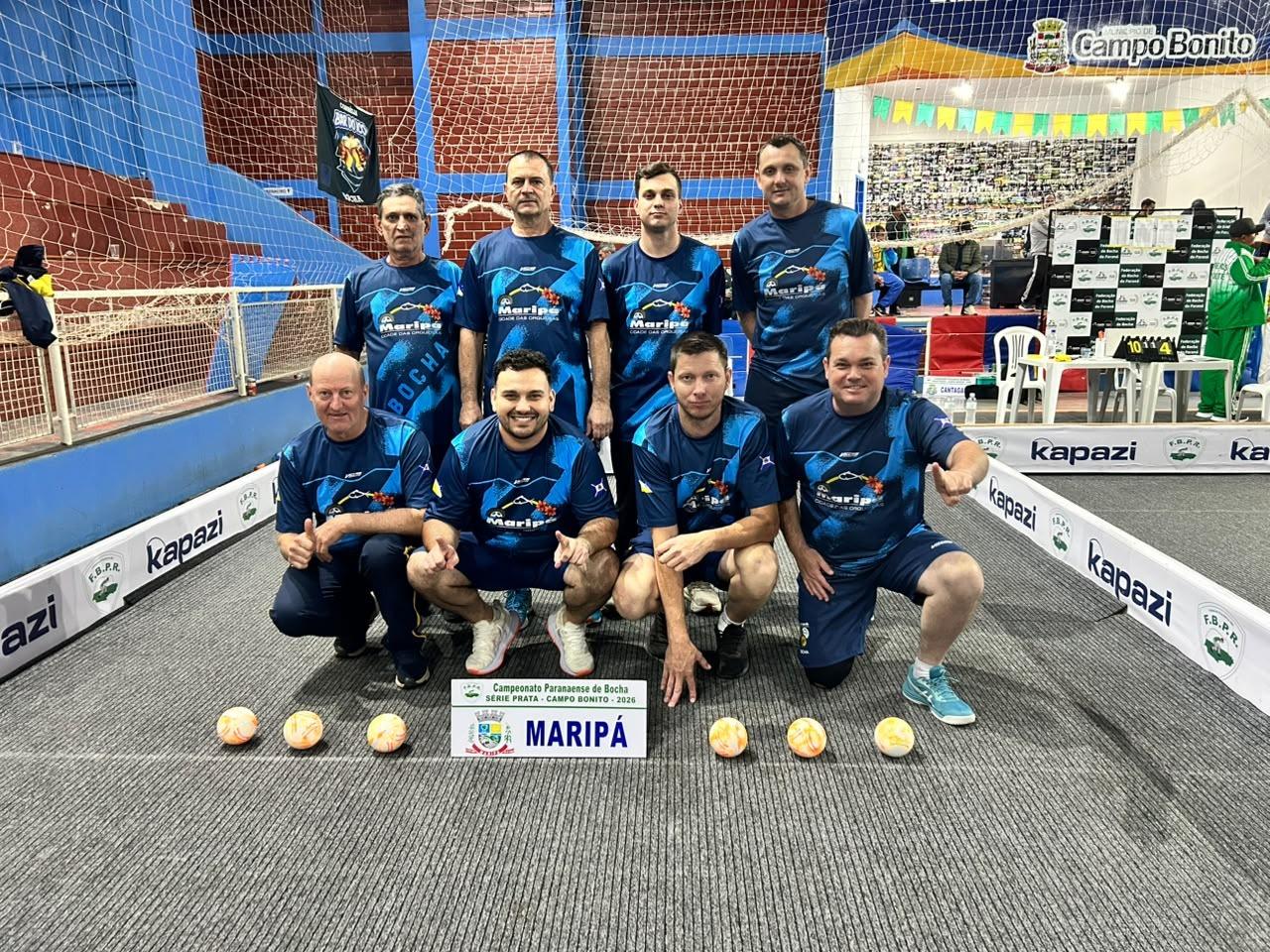 Equipe de Maripá comemora a conquista da vaga na Série Ouro do Campeonato Paranaense de Bocha de 2027 após encerrar a fase final da Série Prata na quarta colocação, em Campo Bonito