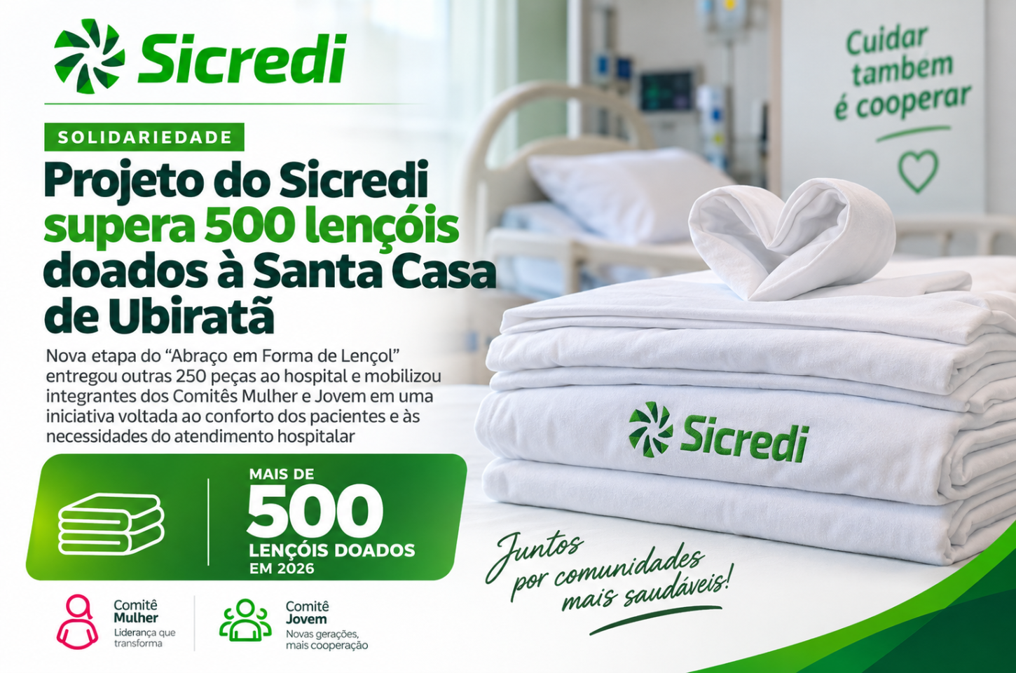 Projeto do Sicredi supera 500 lençóis doados à Santa Casa de Ubiratã