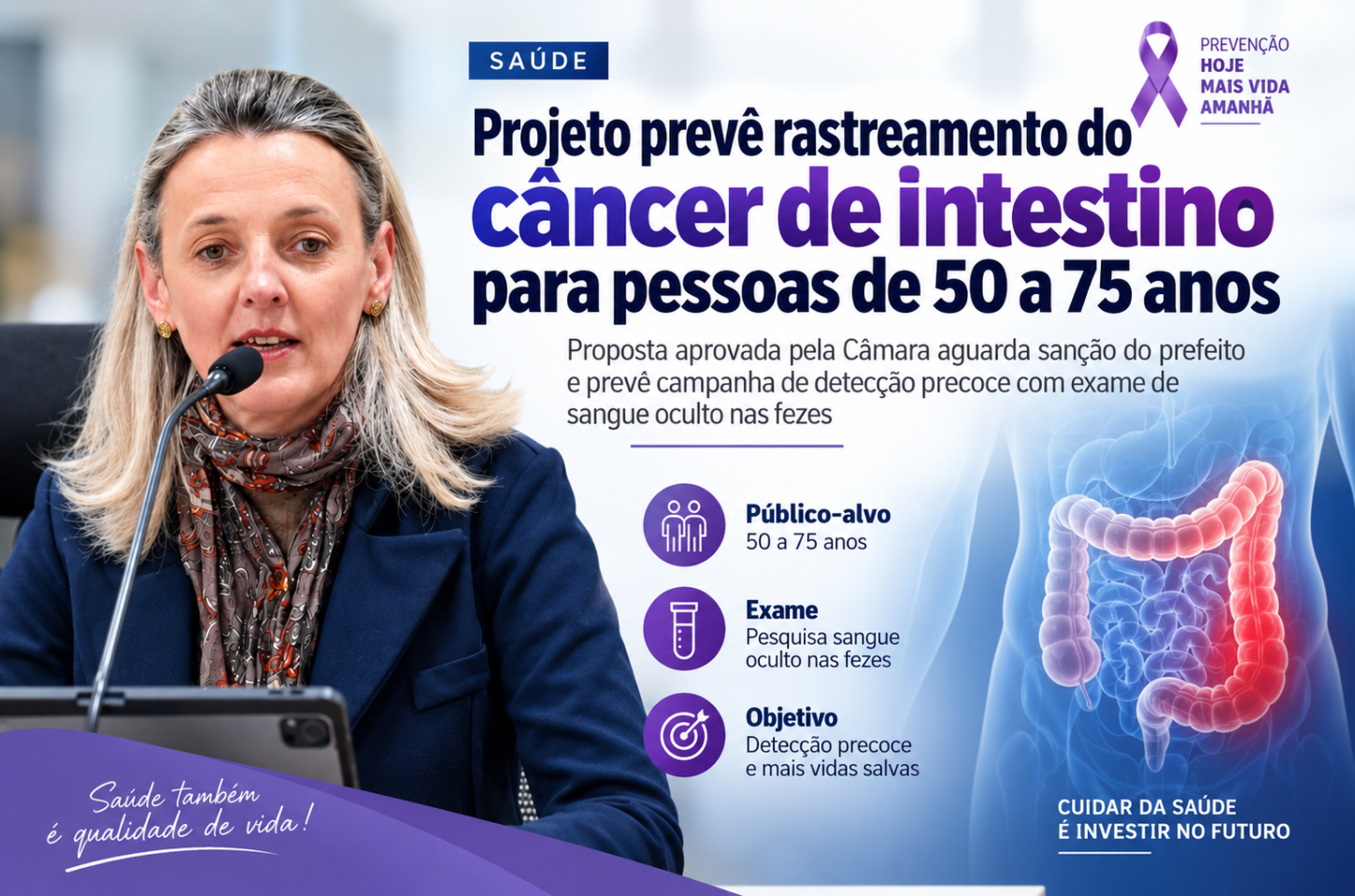 Projeto prevê rastreamento do câncer de intestino para pessoas de 50 a 75 anos