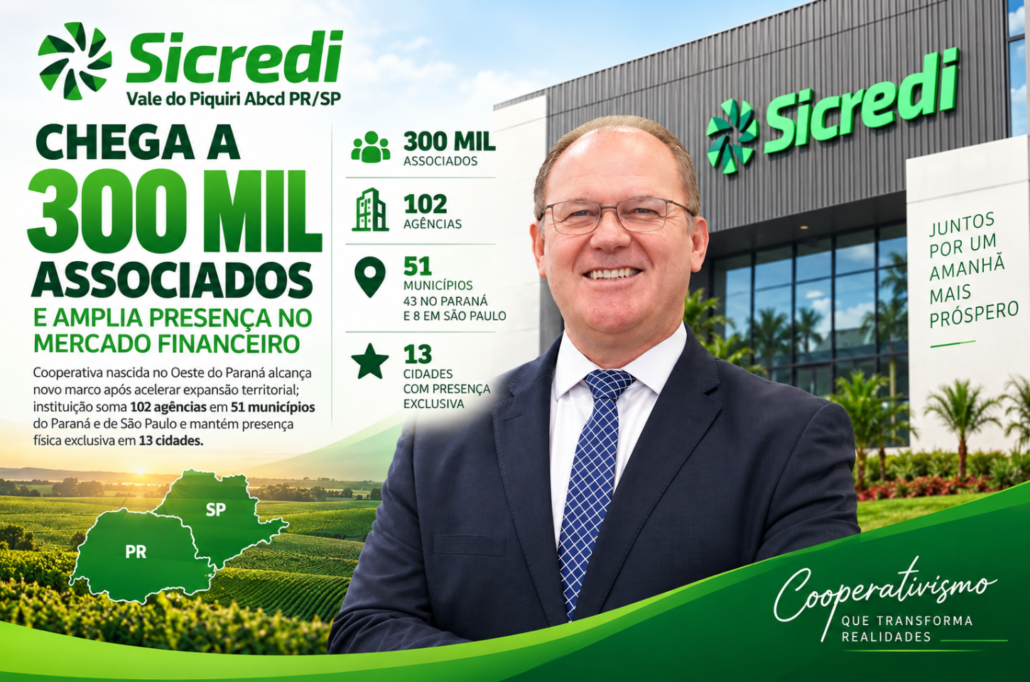 Sicredi Vale do Piquiri Abcd PR/SP chega a 300 mil associados e amplia presença no mercado financeiro