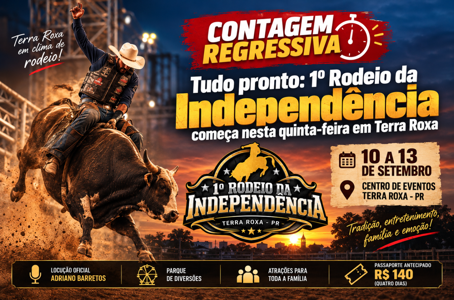 Tudo pronto: 1º Rodeio da Independência começa nesta quinta-feira em Terra Roxa