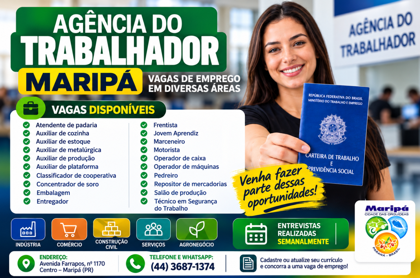 Agência do Trabalhador de Maripá anuncia vagas de emprego em diversas áreas