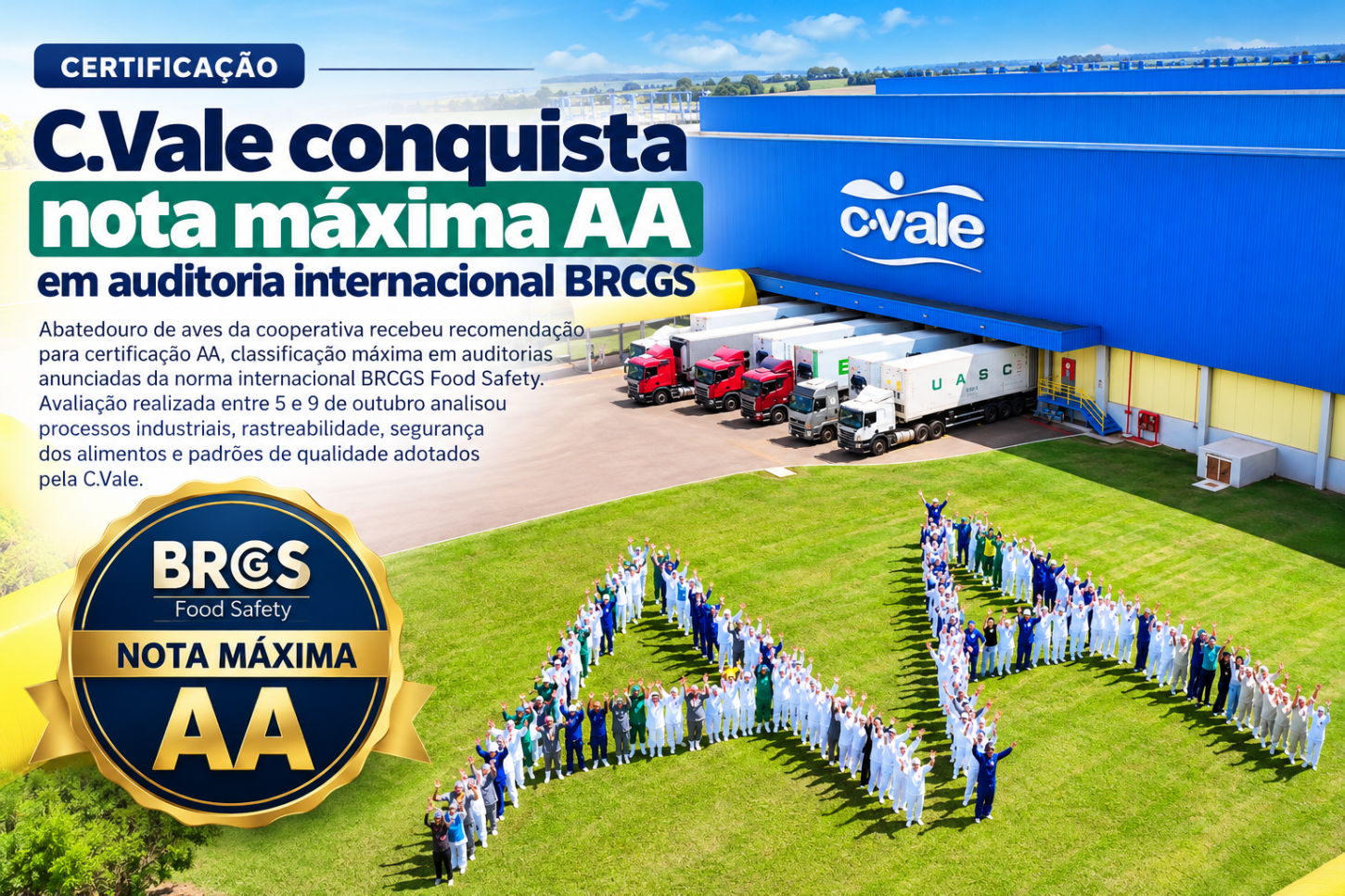 C.Vale conquista nota máxima AA em auditoria internacional BRCGS